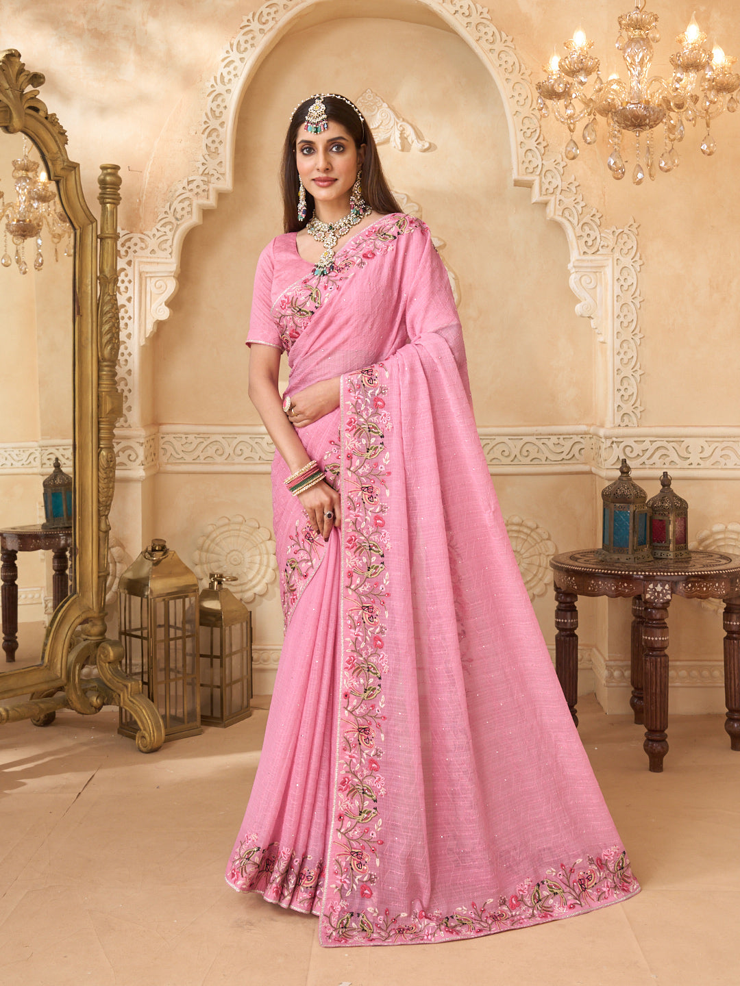 Floral work chiffon saree