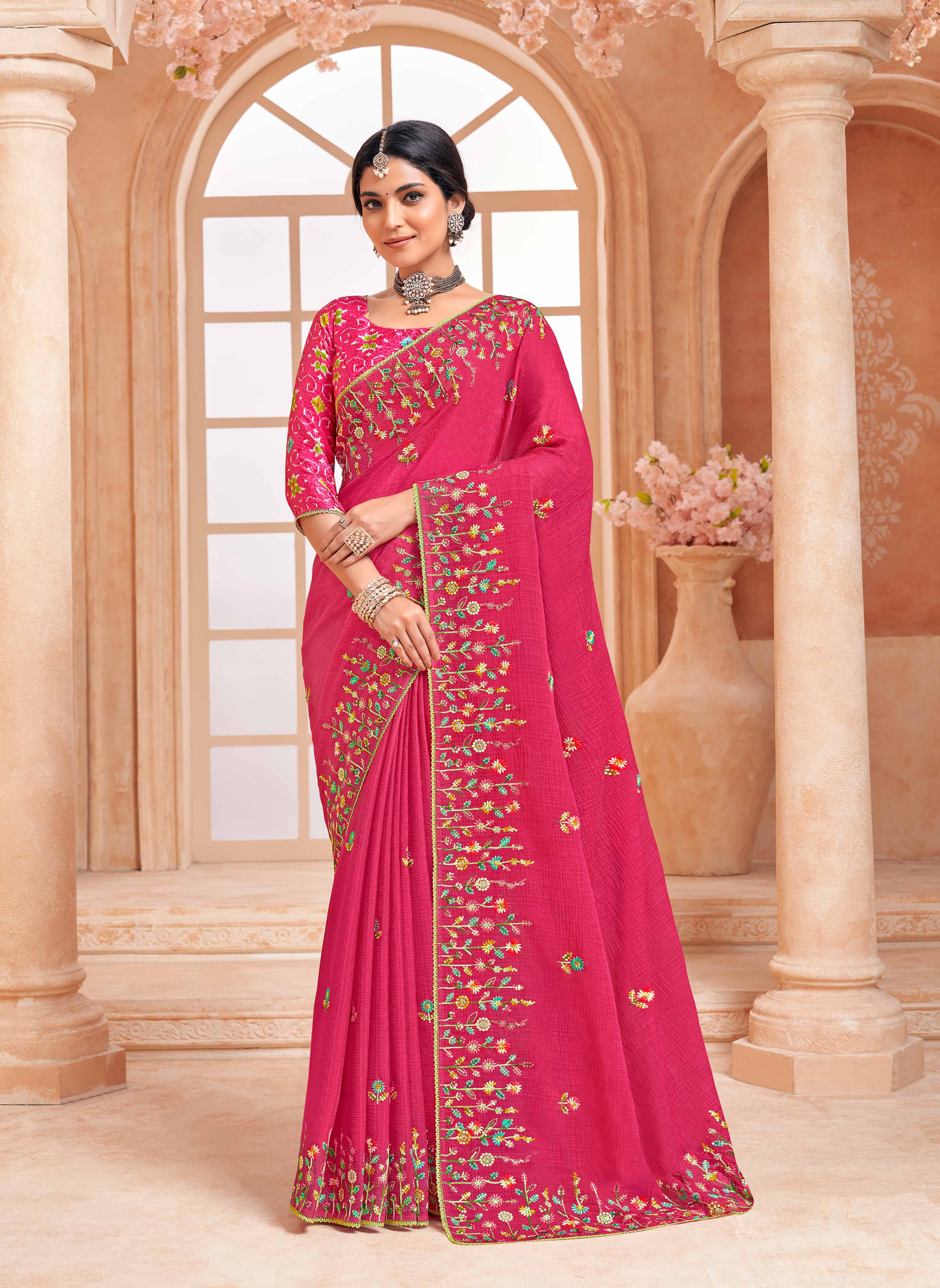 chiffon saree- pink saree