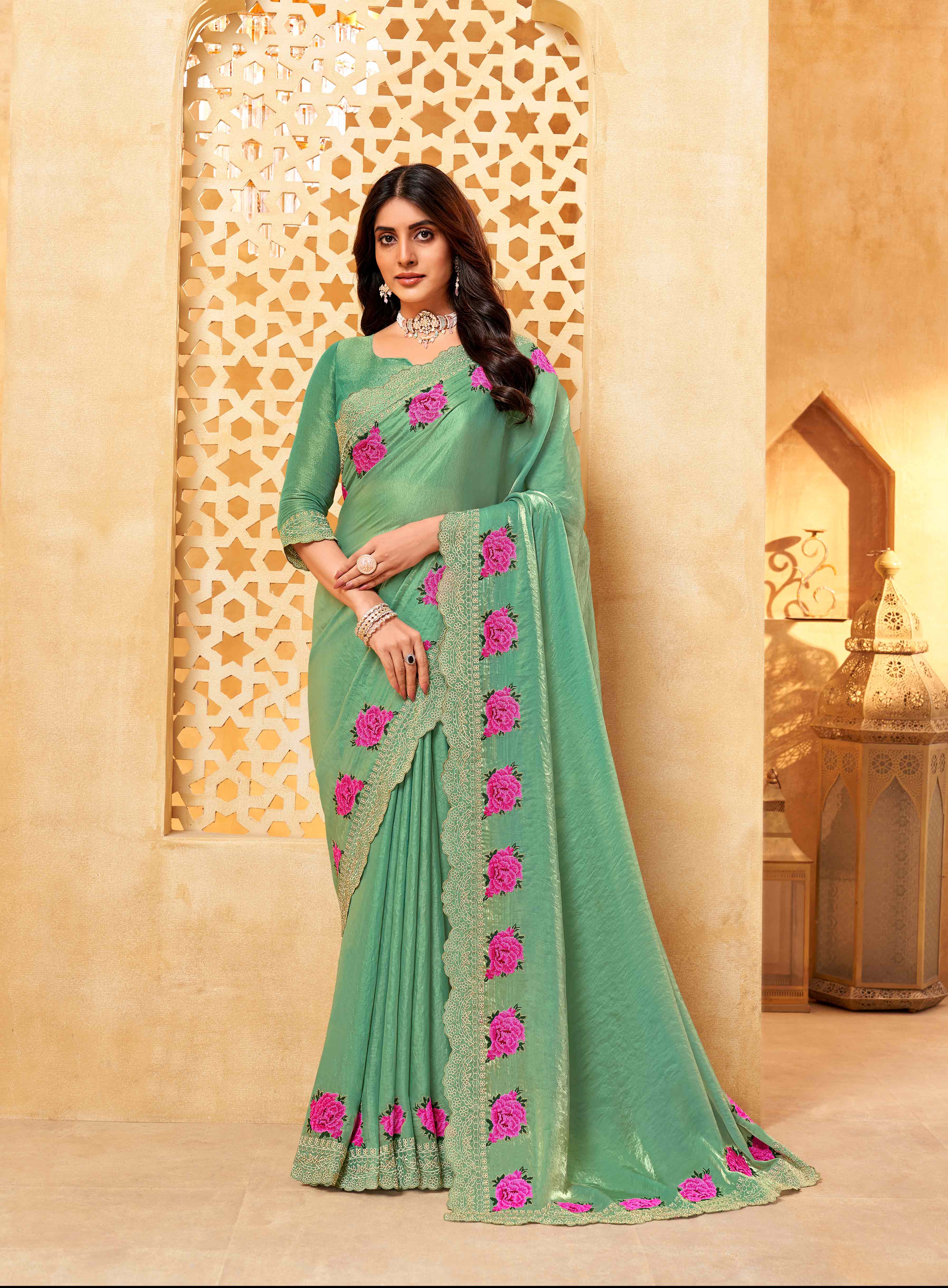 green organza saree