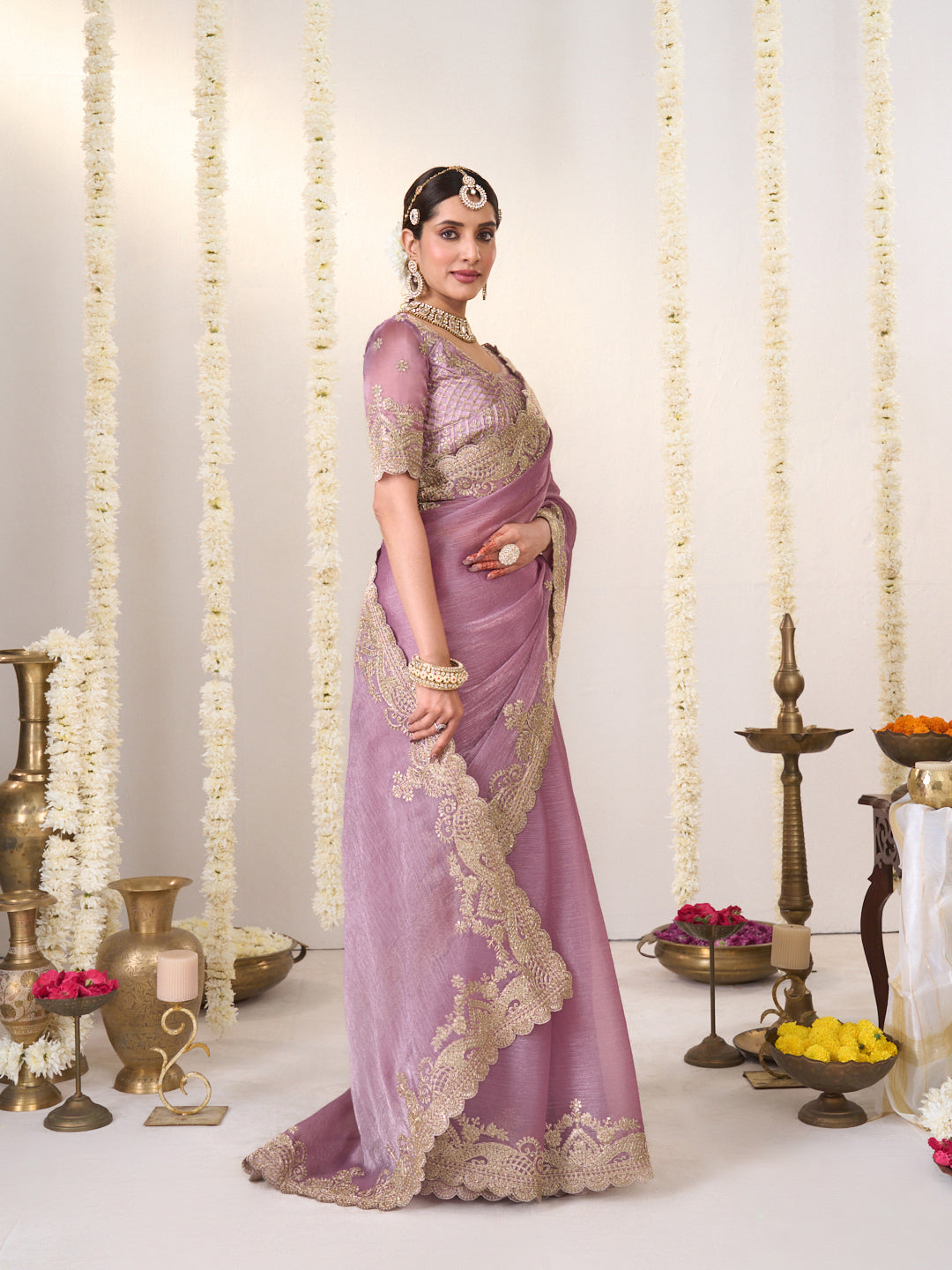 Floral embroidery chiffon saree