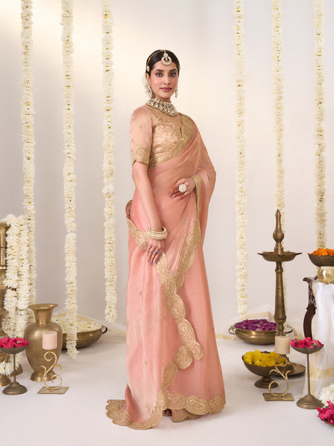 Peach saree with blouse