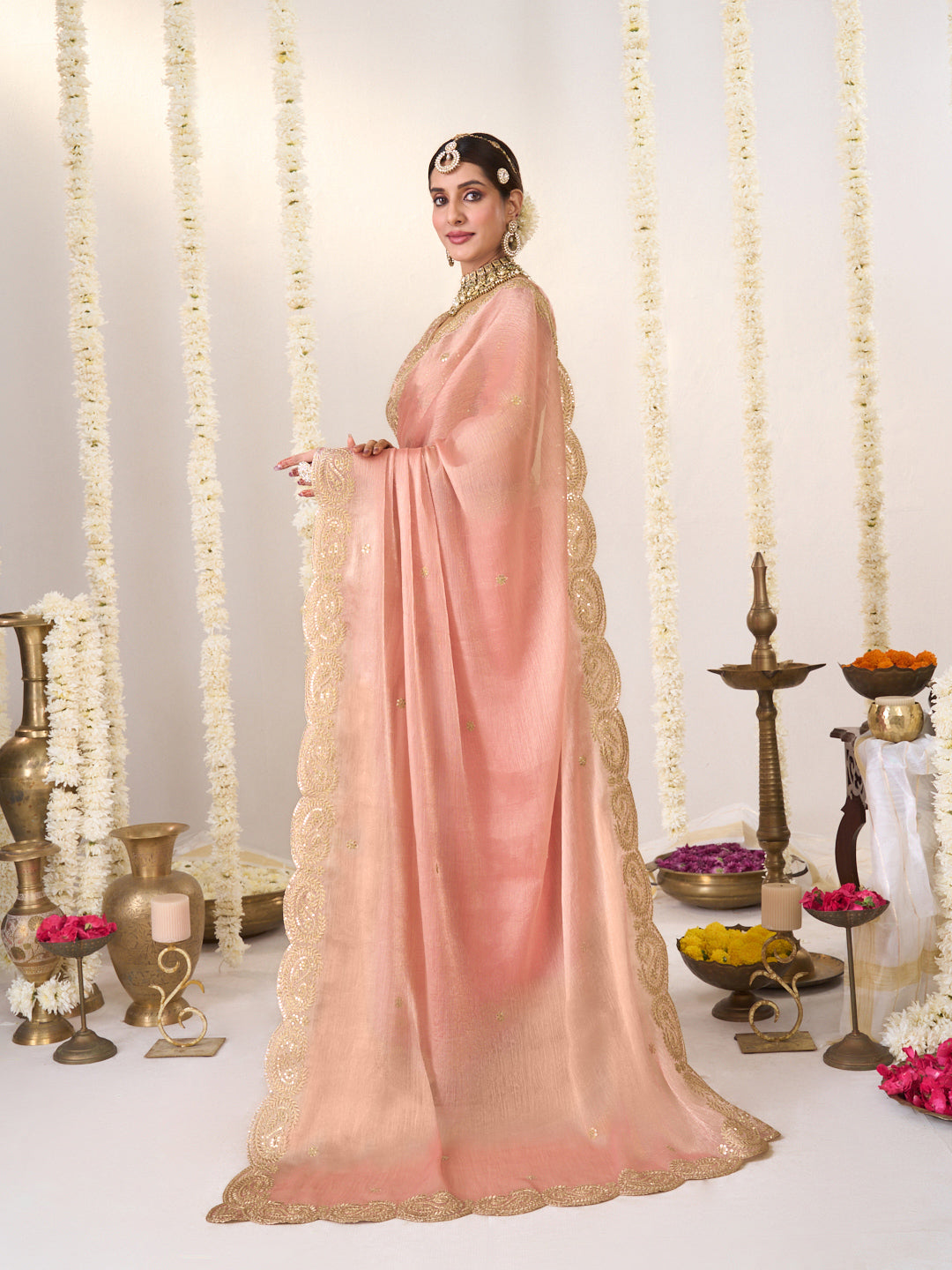 Ethnic embroidery chiffon saree