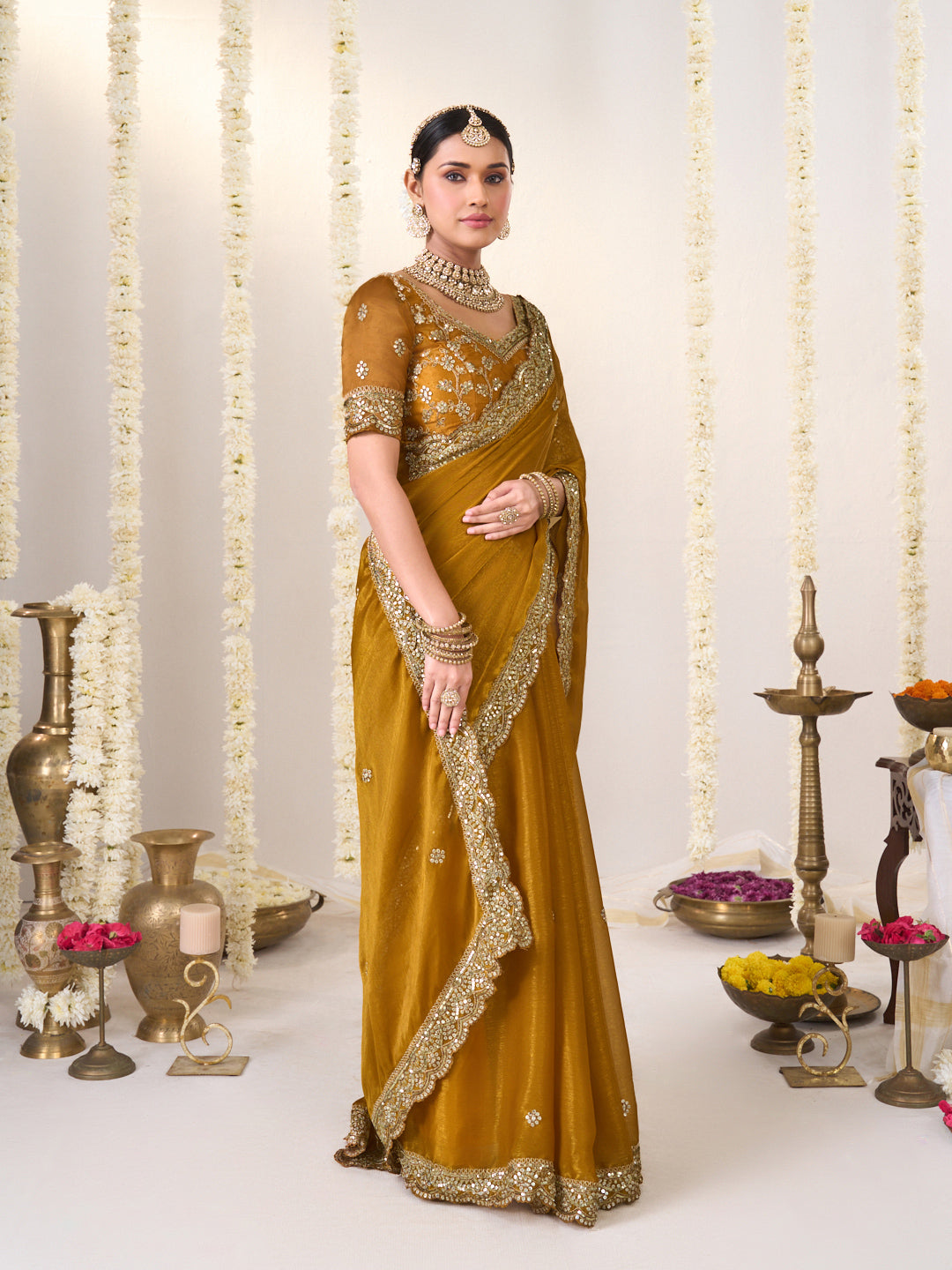 Floral work chiffon saree