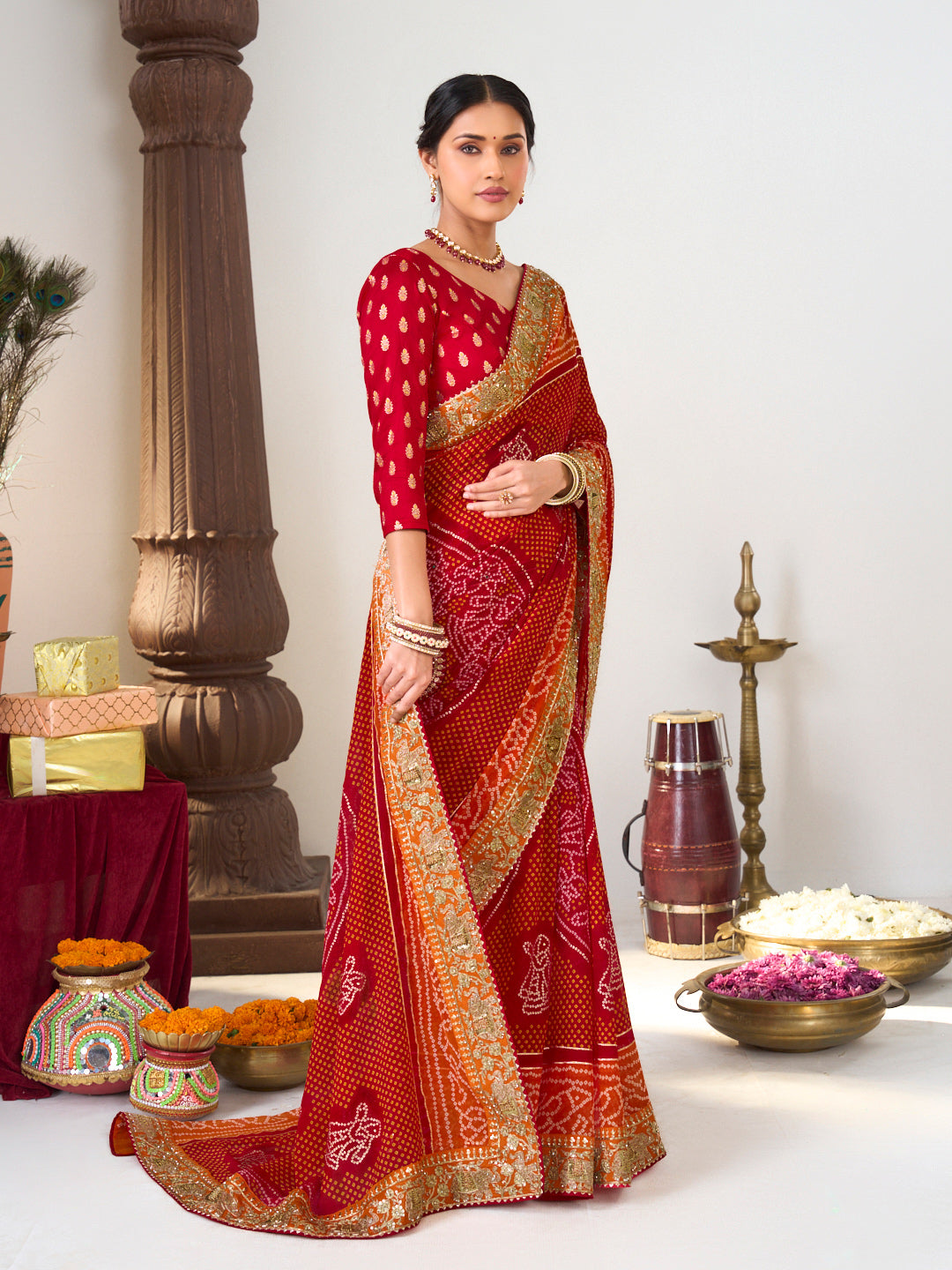 sequin stone work saree