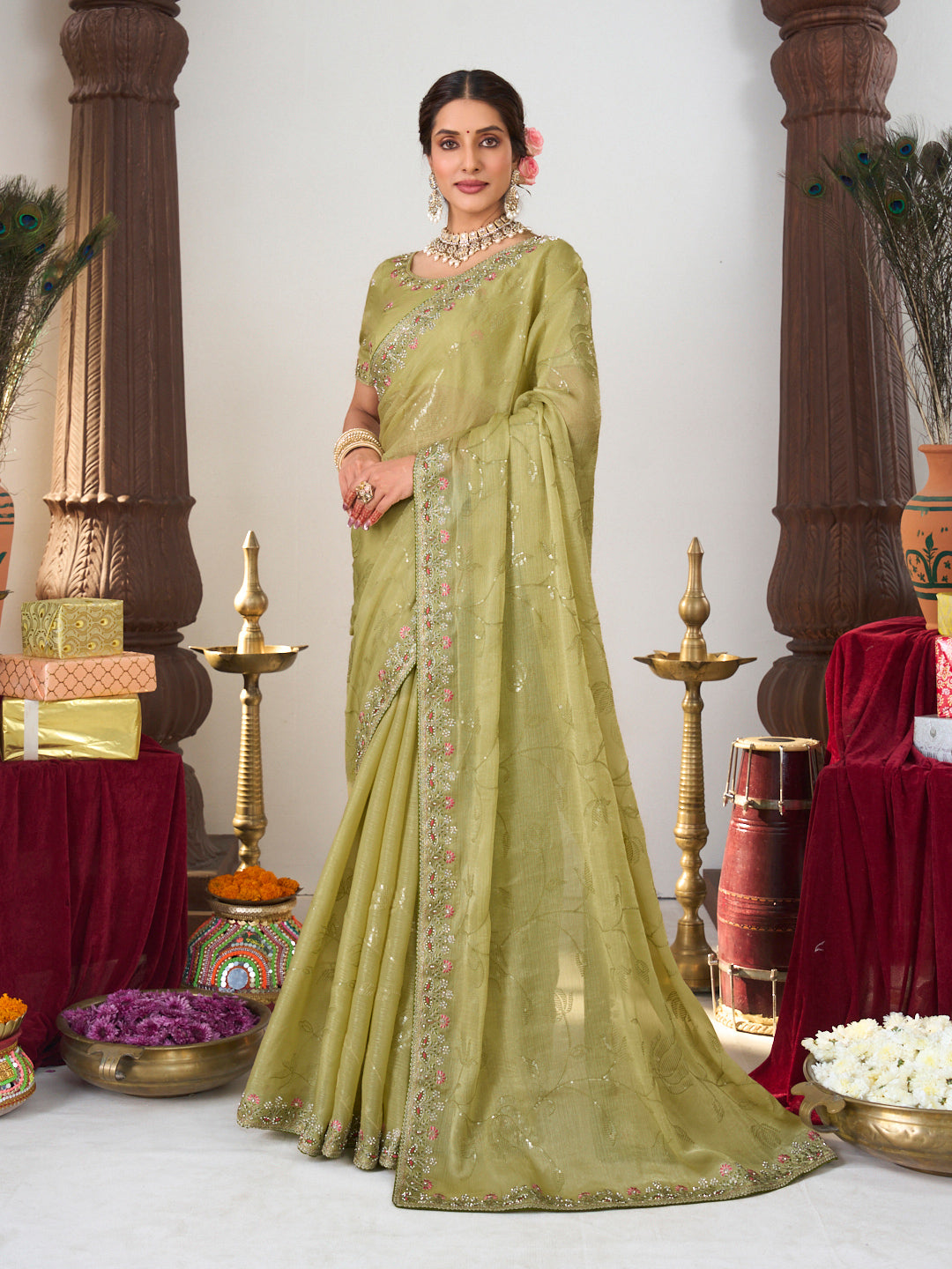 green colour silk saree