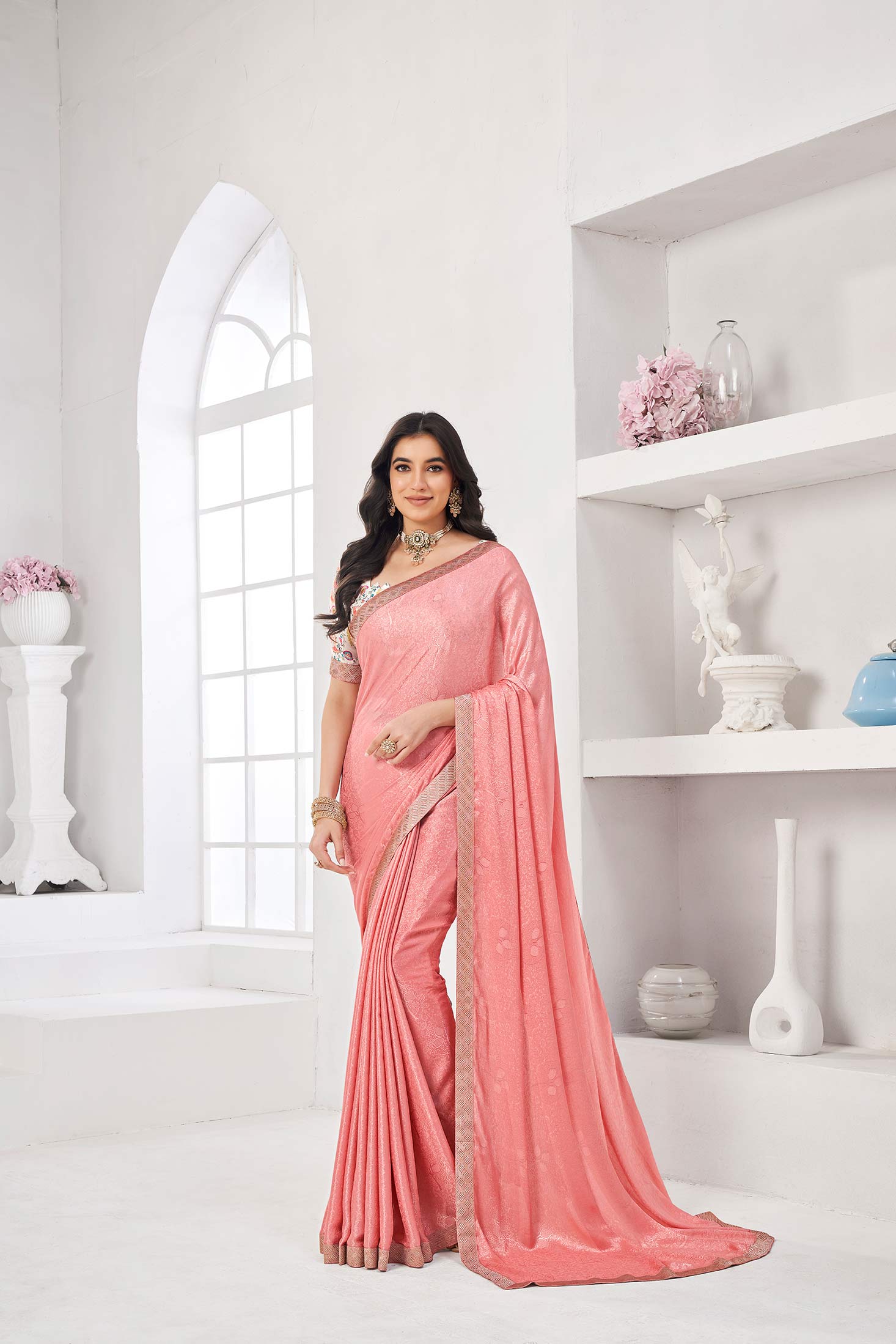 Peach daily wear saree