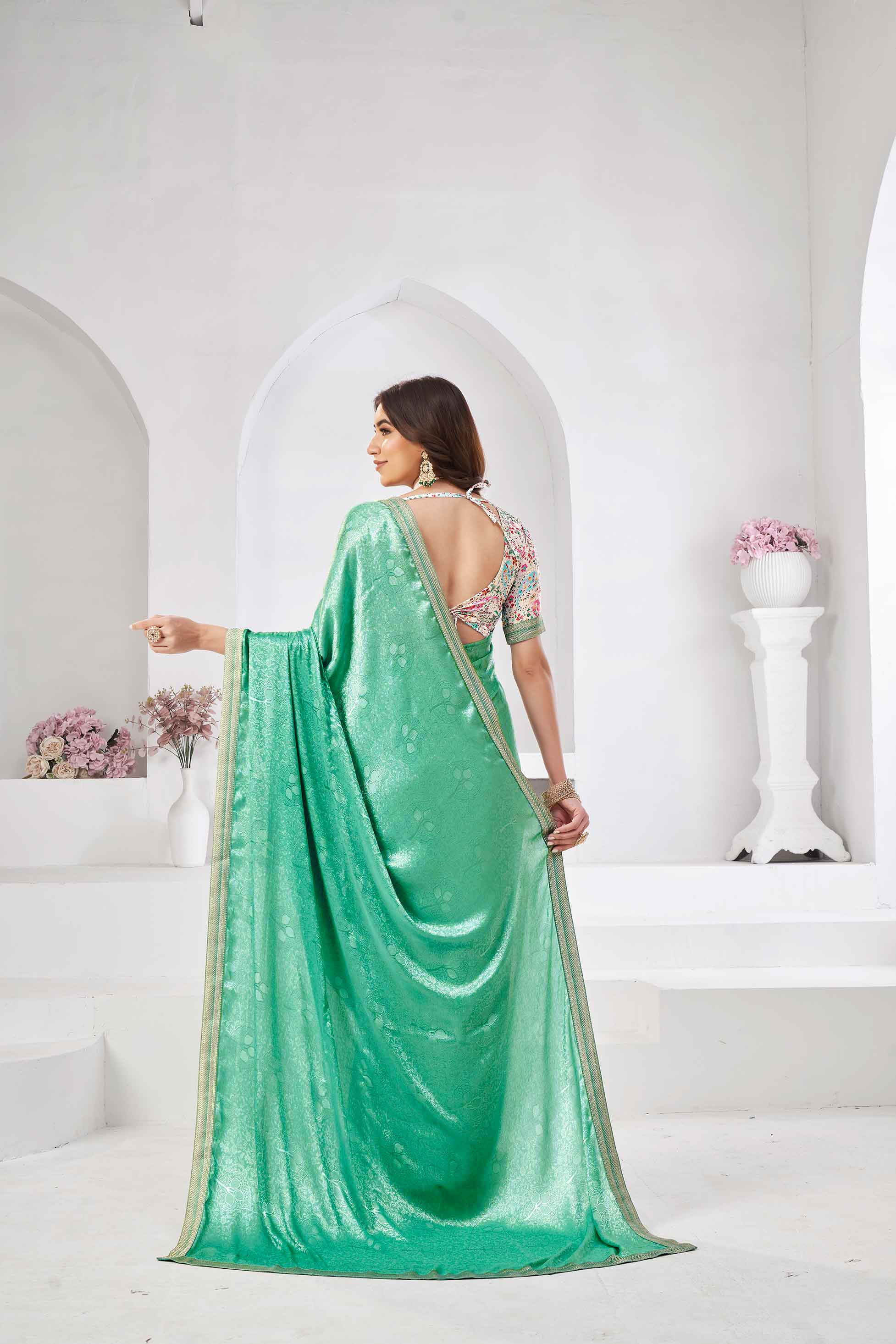 Green printed saree