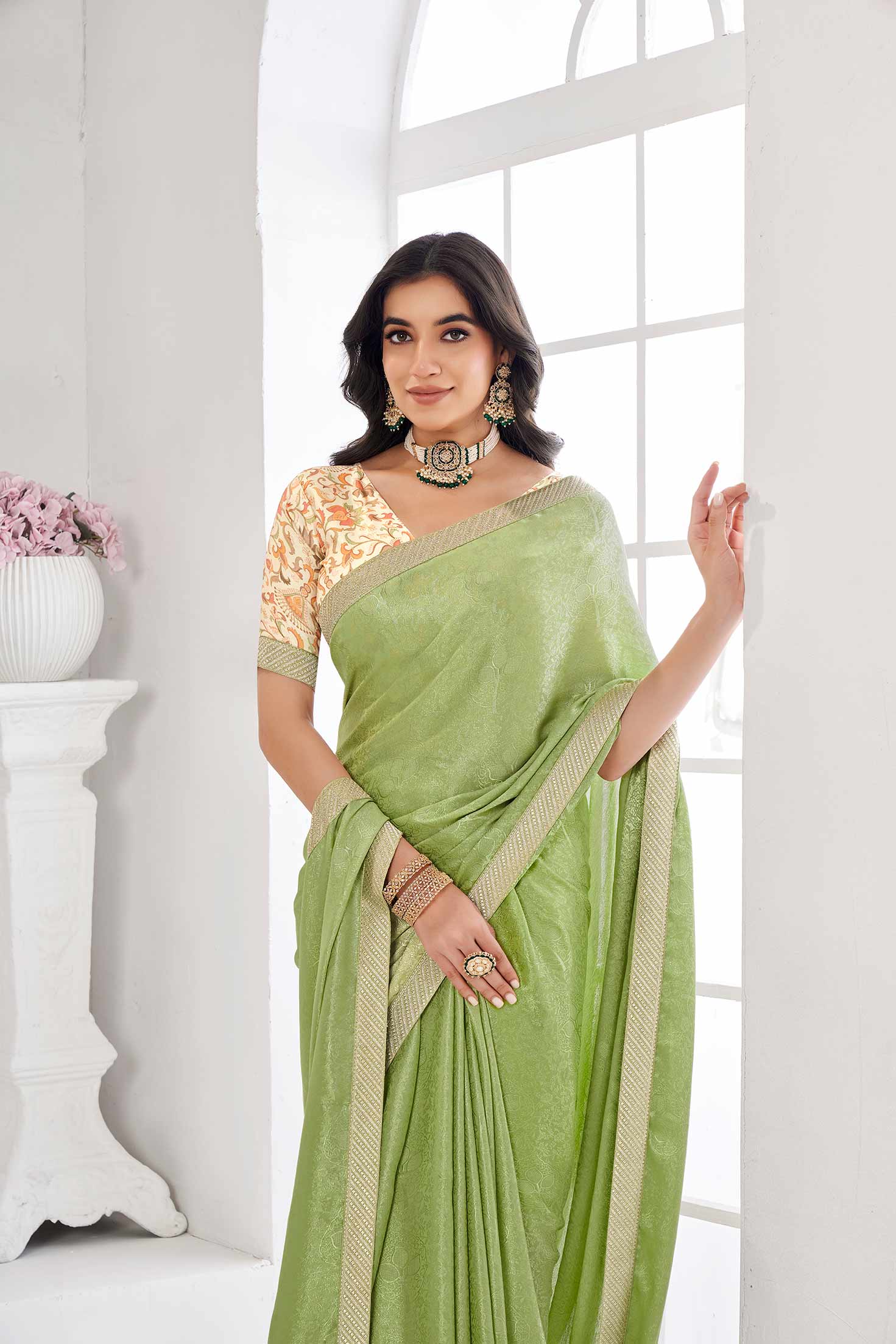 Mint green daily wear printed saree
