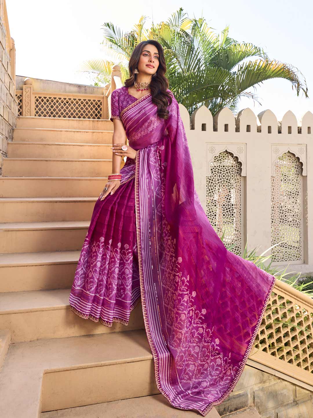Purple saree with matching blouse