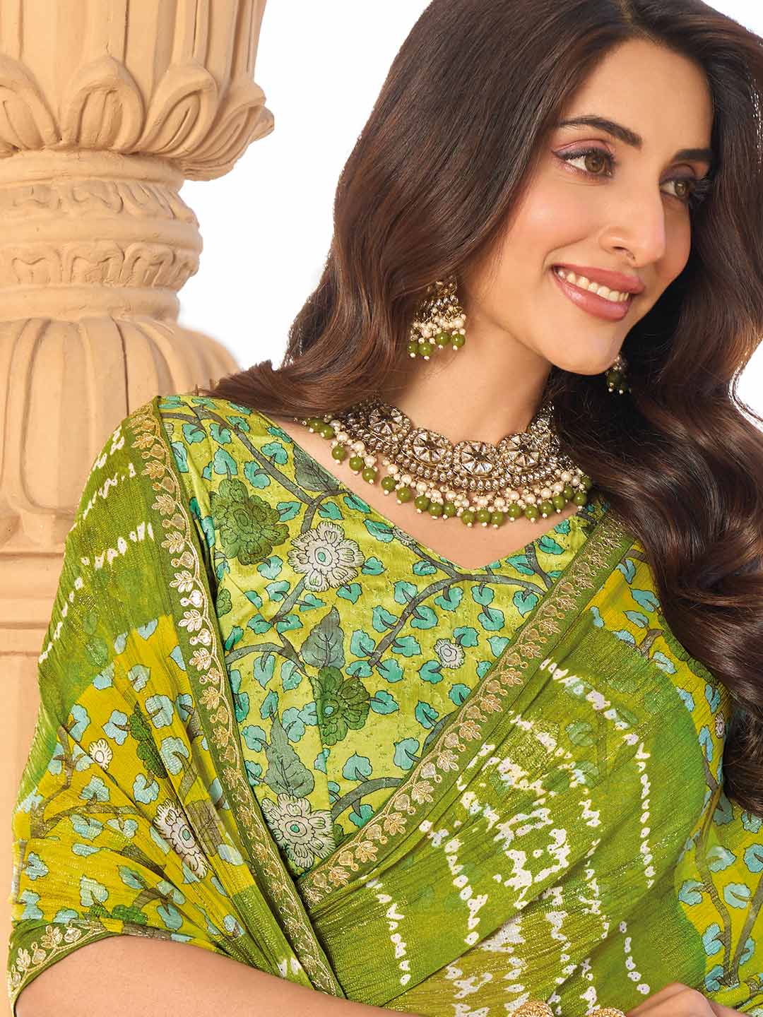 Stylish green chiffon saree