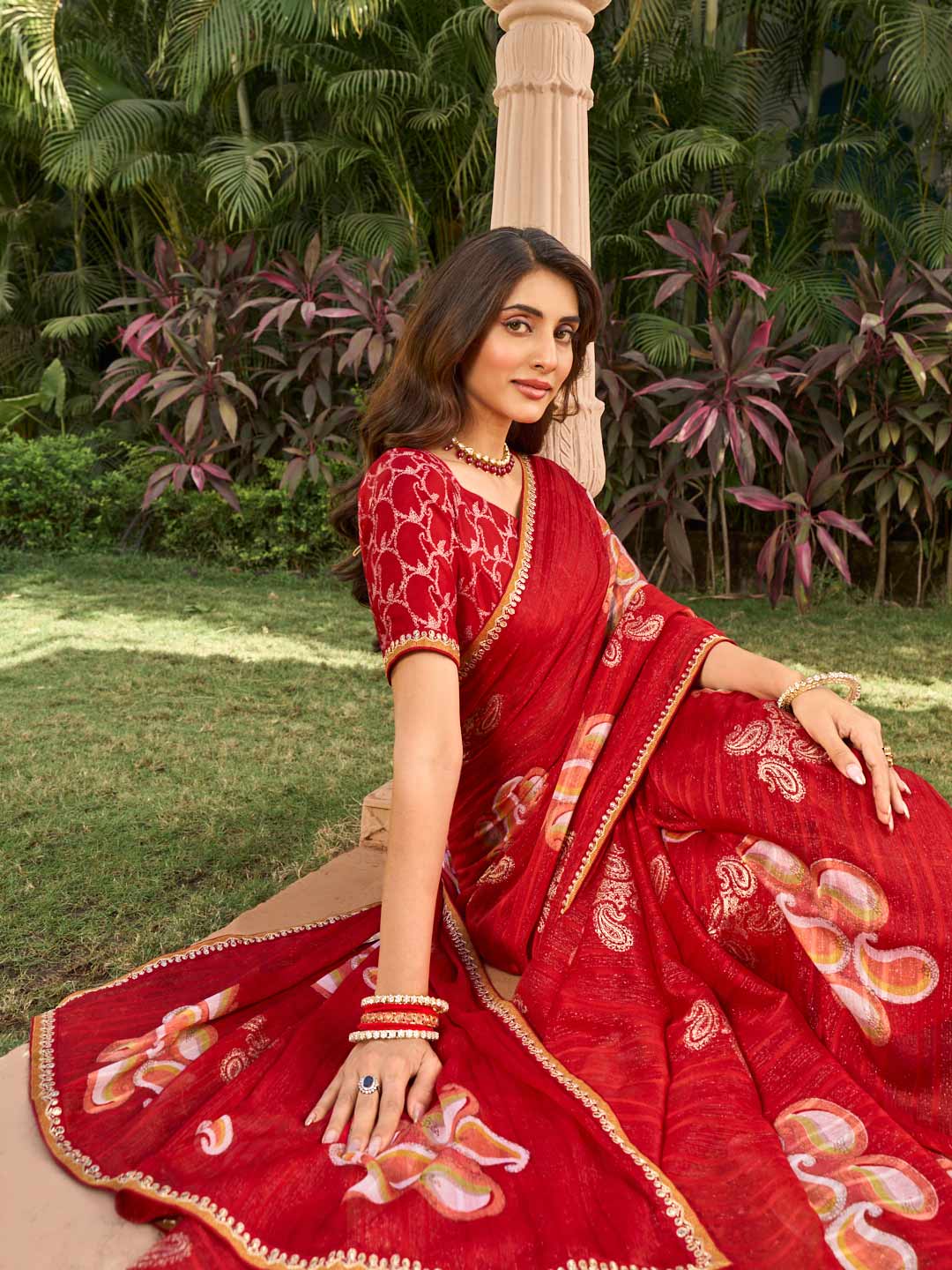 Printed silk saree styling