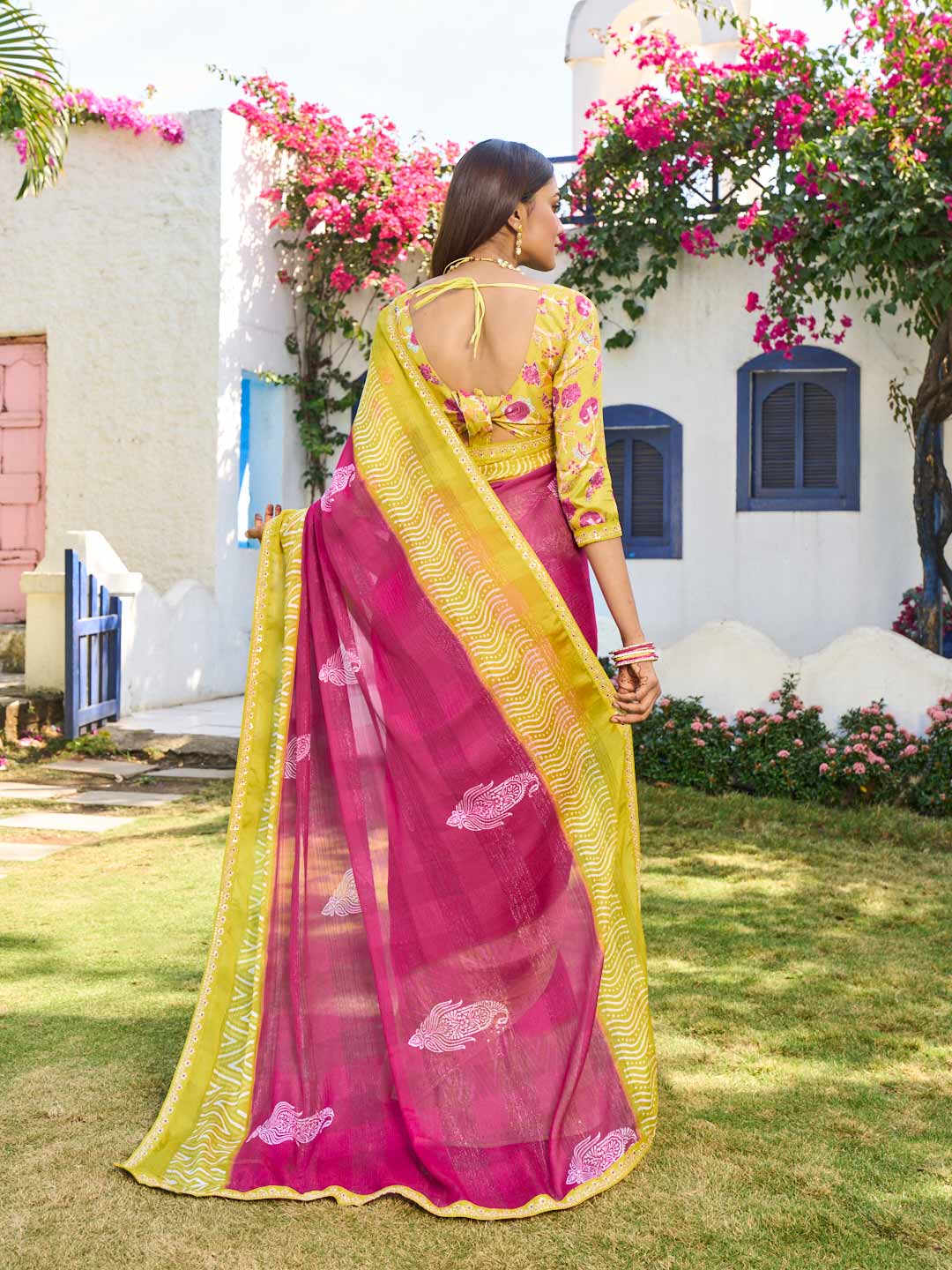 Laxmipati Rang Birangi Pink Silk Floral Printed Saree