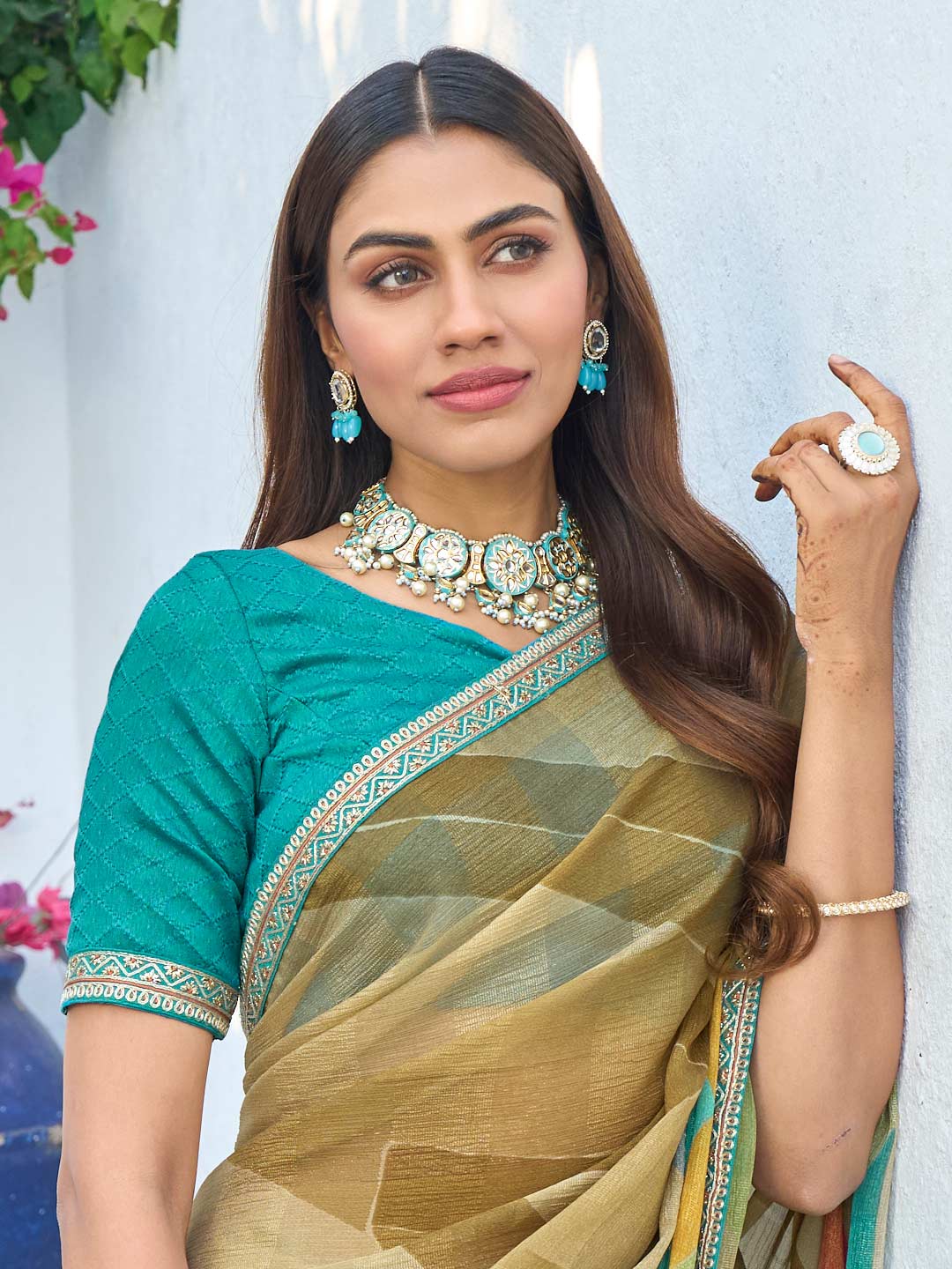 Laxmipati Rang Birangi Brown Silk Blend Geometric Printed Saree