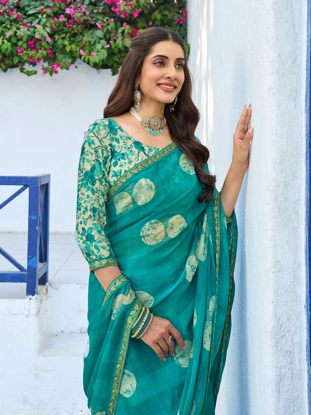 Laxmipati Rang Birangi Blue Silk Blend Geometric Printed Saree