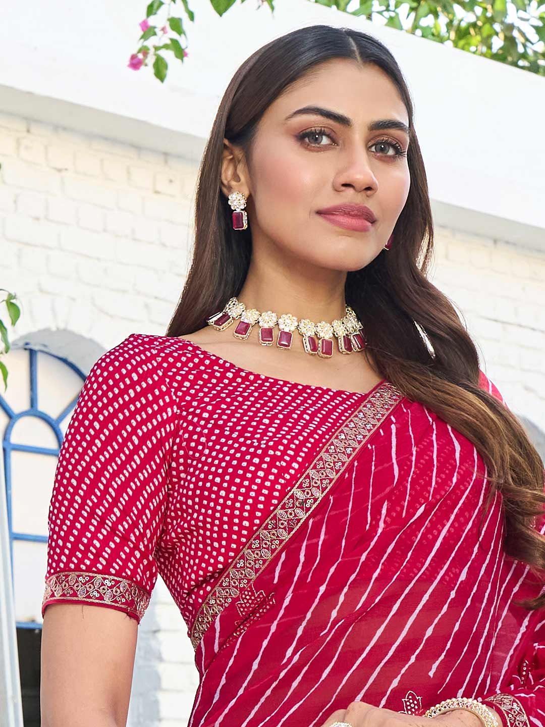 Laxmipati Rang Birangi Dark Pink Georgette Leheriya Printed Saree