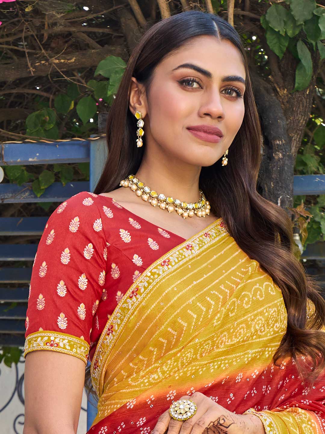 Laxmipati Rang Birangi Red Silk Blend Bandhani Printed Saree