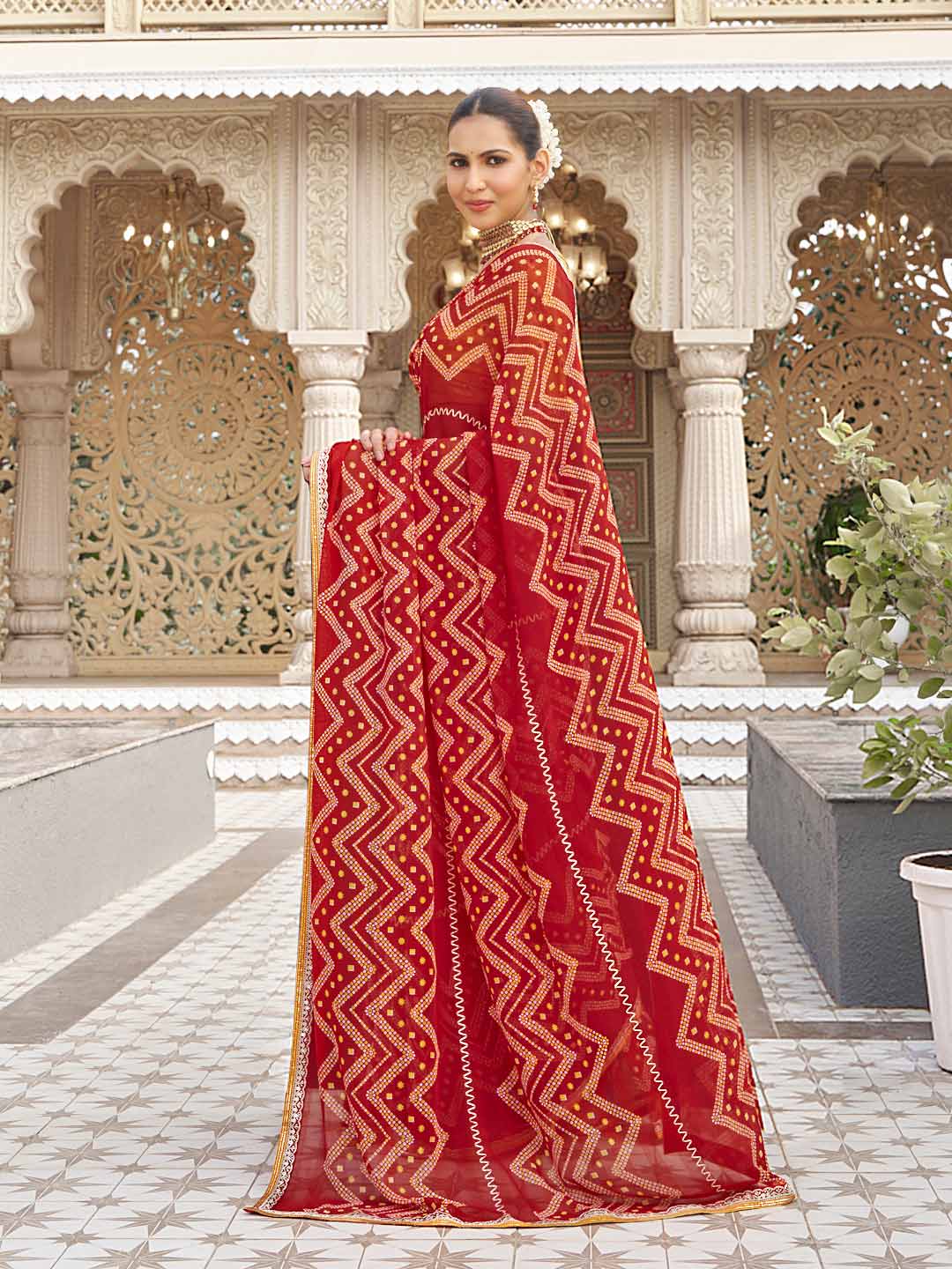 Red festive designer saree