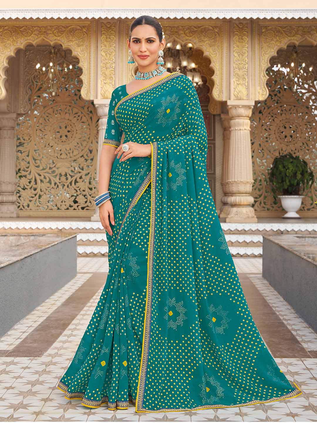 blue colour bandhani saree