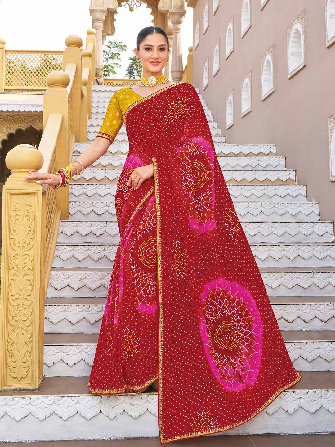 Red traditional bandhani saree