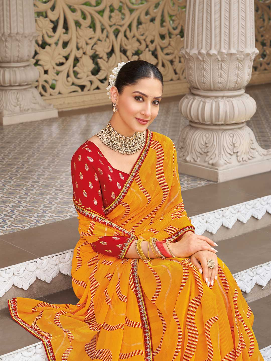 Mustard festive designer saree