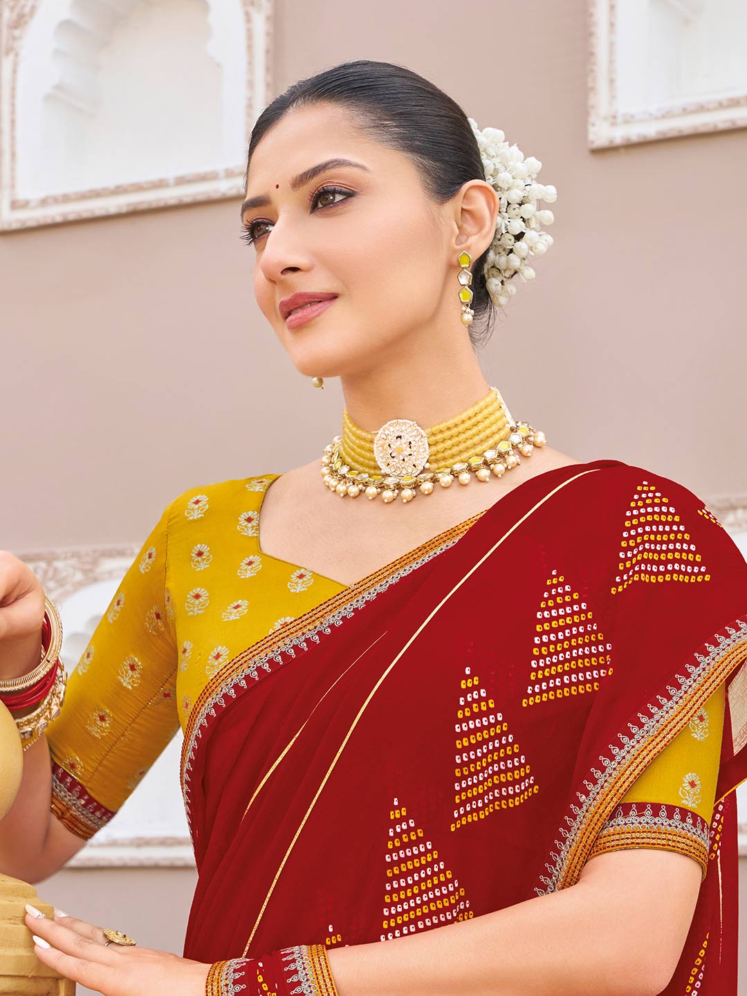 Maroon festive designer saree