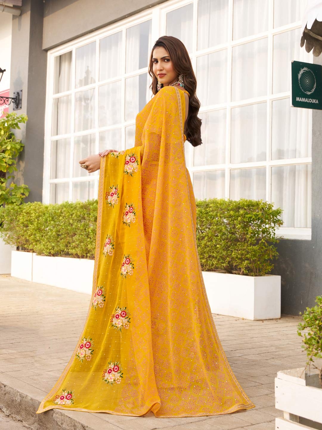 floral print designer saree