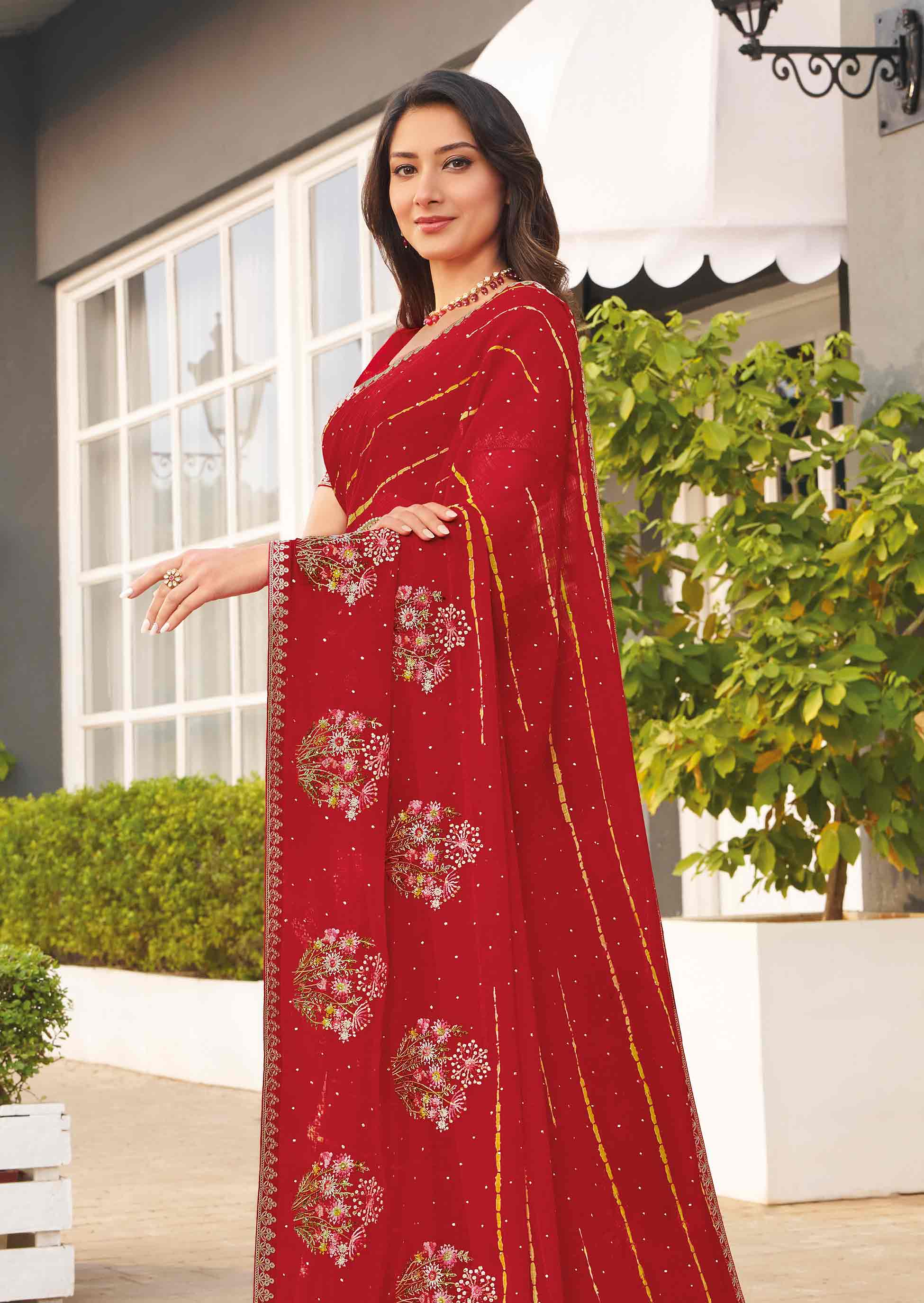 floral designer chiffon saree