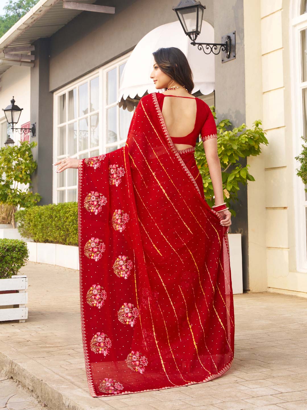 embroidered work saree