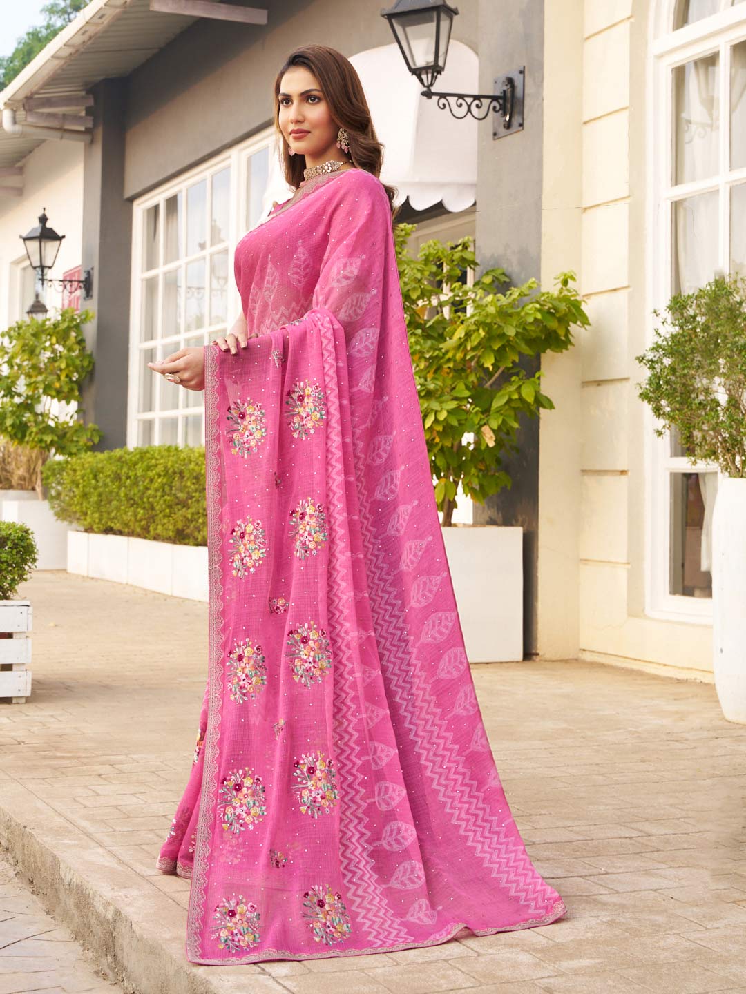 floral geometric designer saree