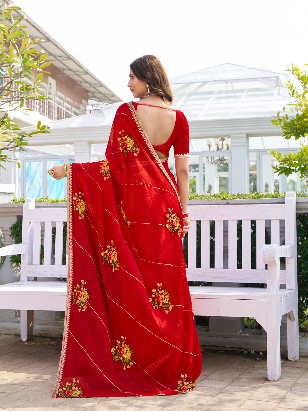 elegant party wear embroidered saree