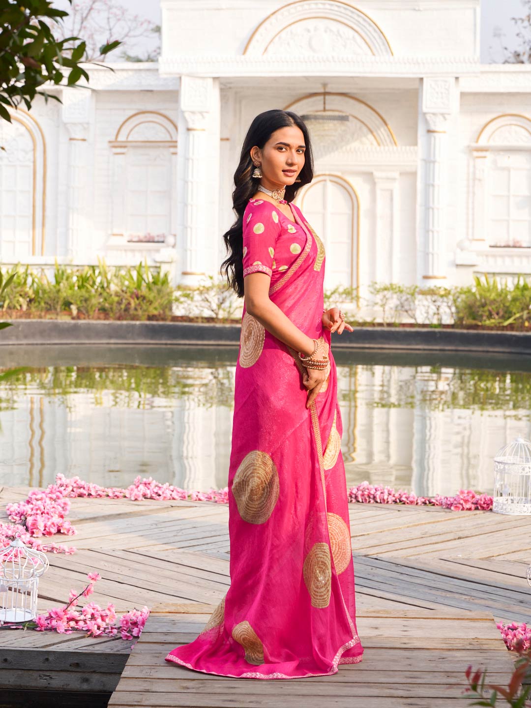 pink silk saree for festive wear