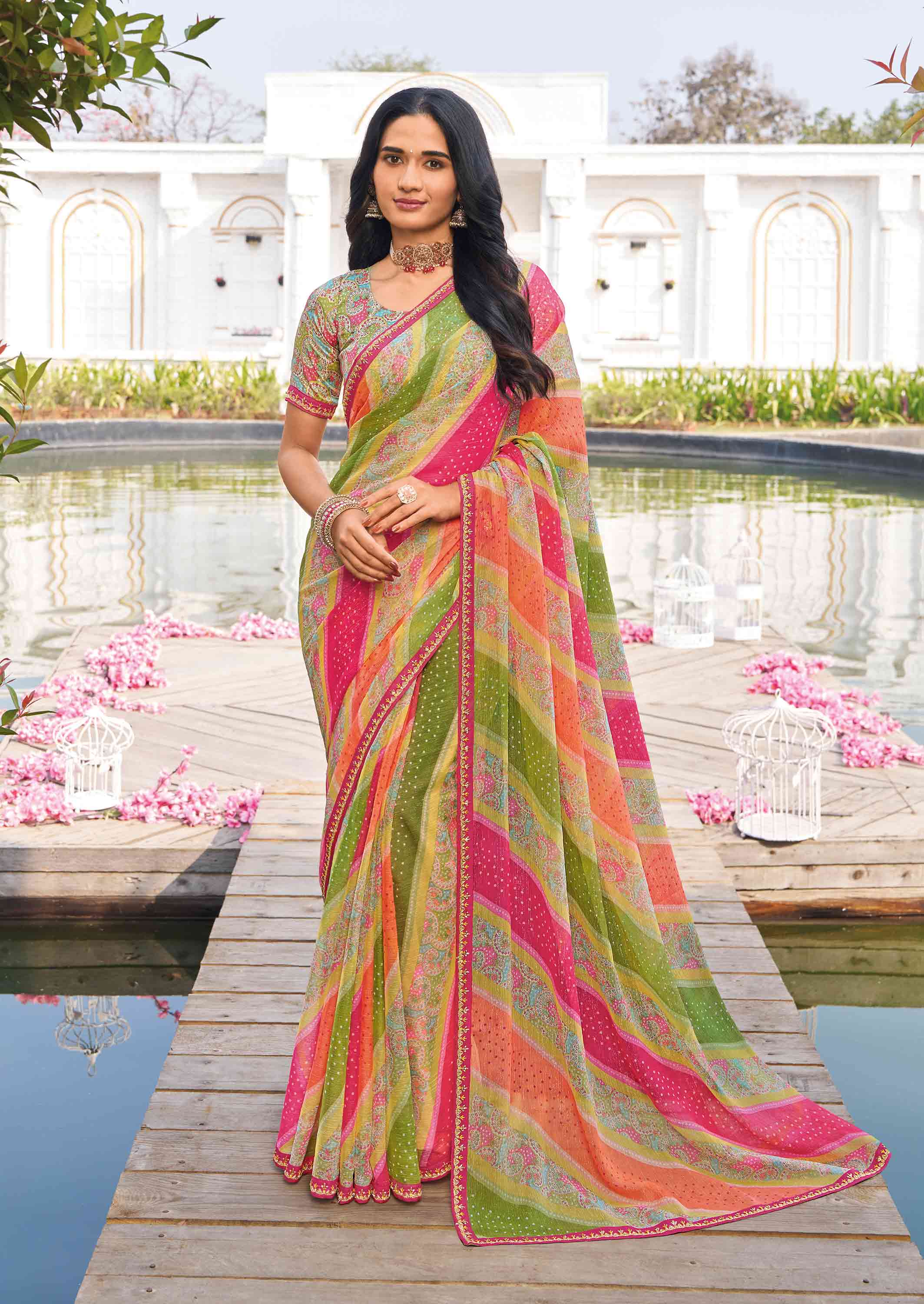 Multicolor chiffon floral printed saree
