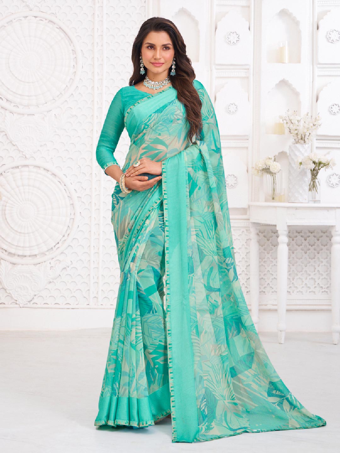 Laxmipati Kiran Blue Georgette Floral Printed Saree