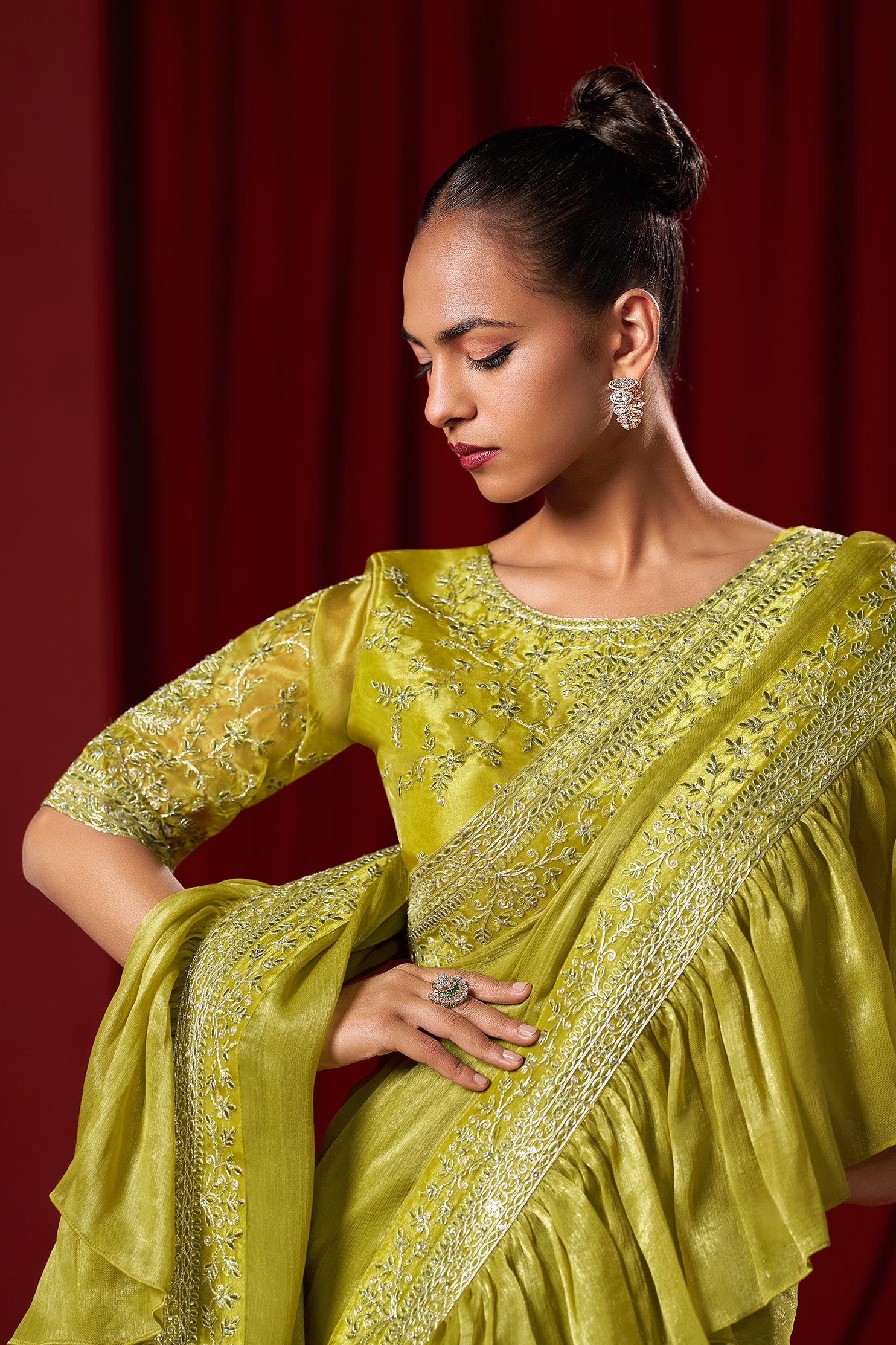 Green Pre Stitched Saree