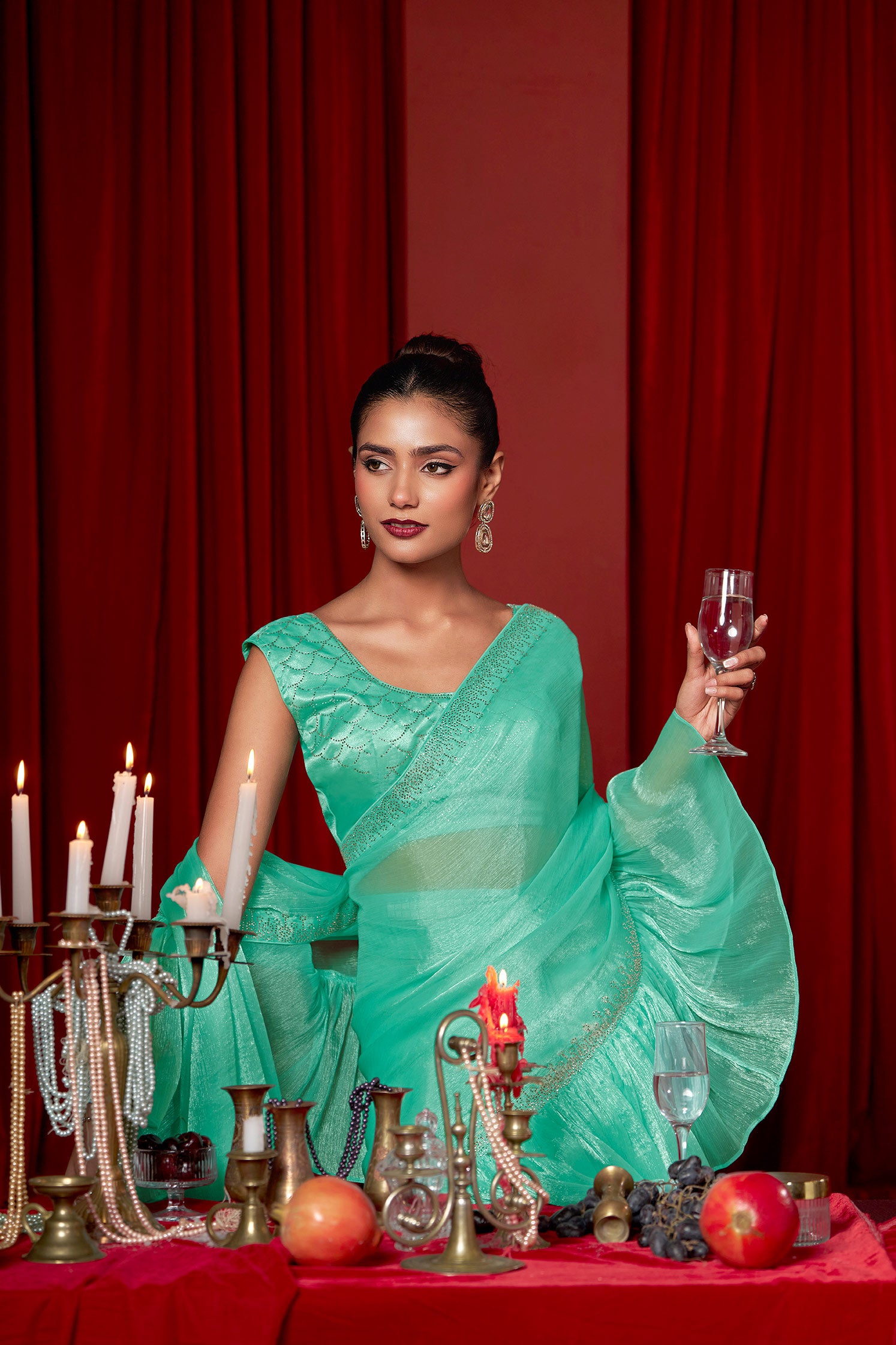 Green Party Wear Saree For Women