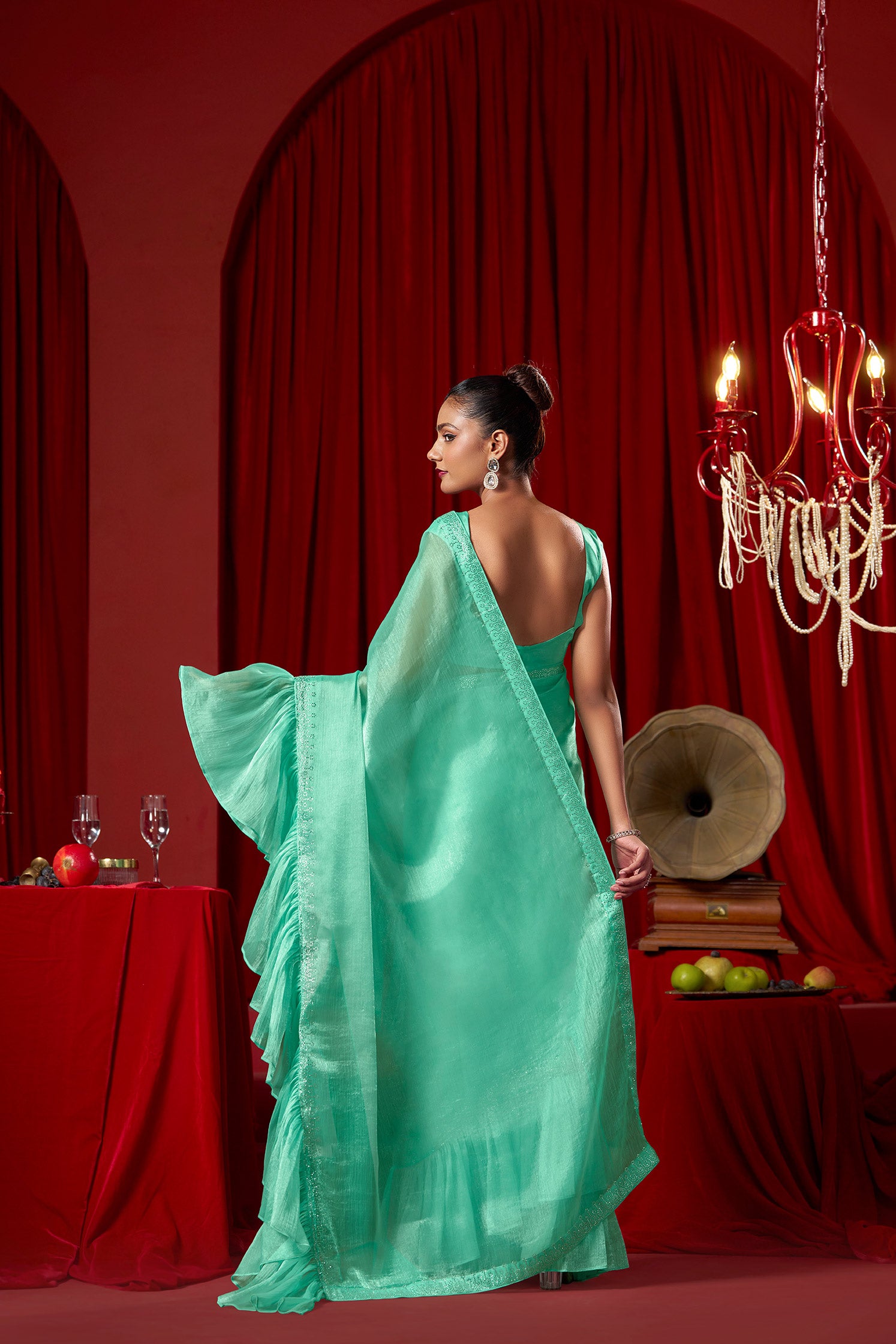 Green Saree With Sequin Blouse