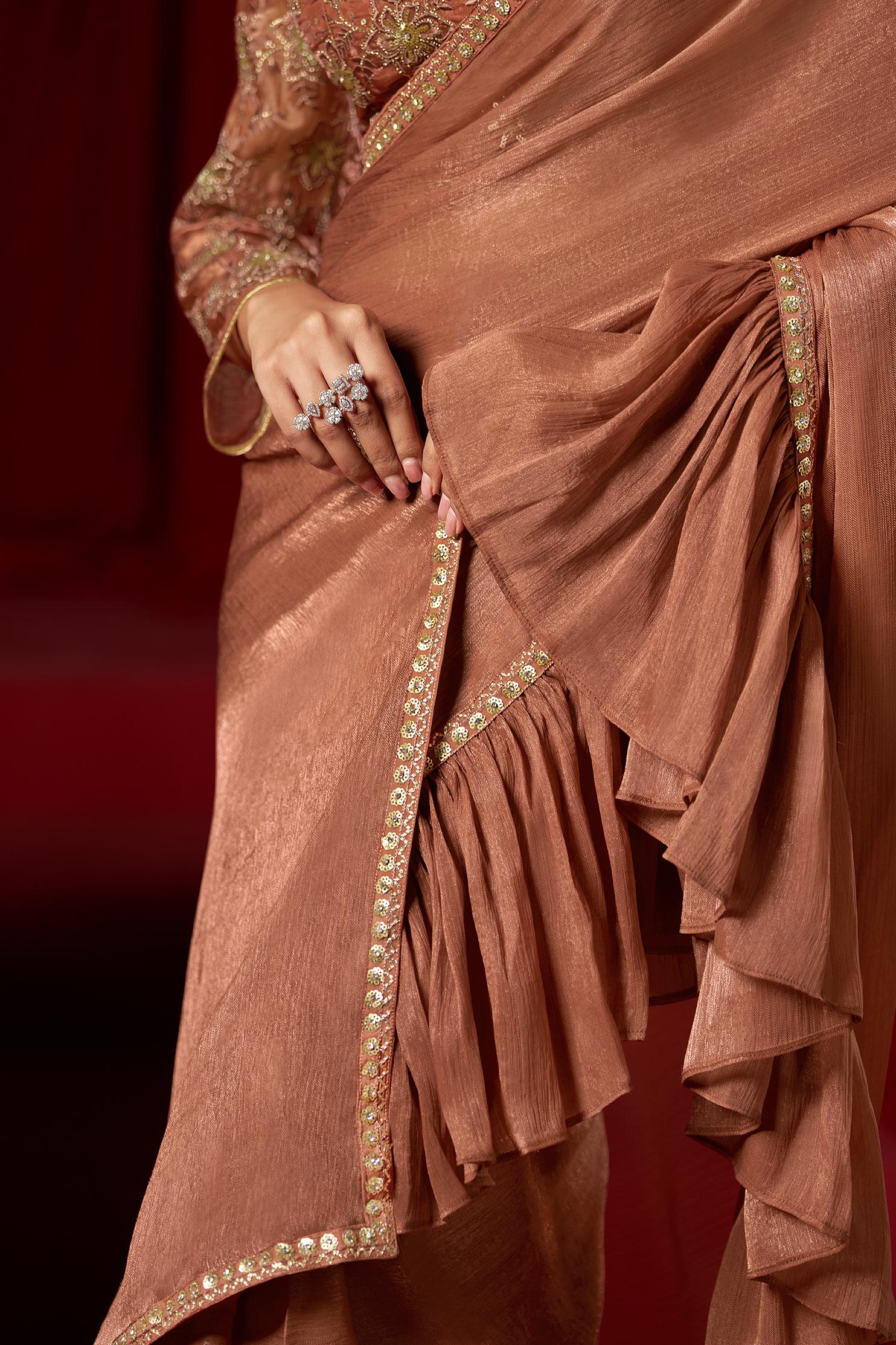 Brown Wedding Wear Designer Saree