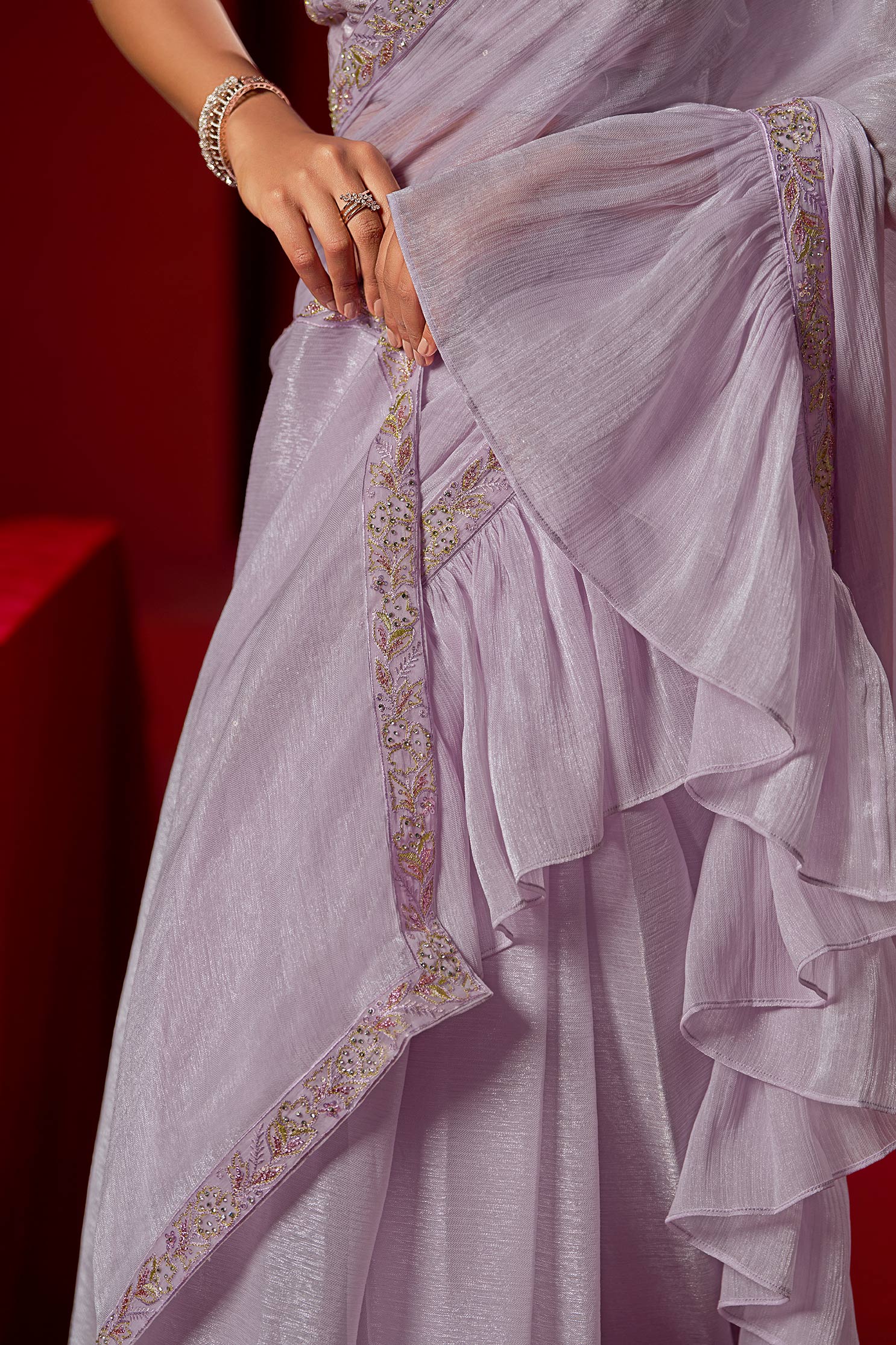 Laxmipati Ready-to-Wear Lilac Embroidered Georgette Saree