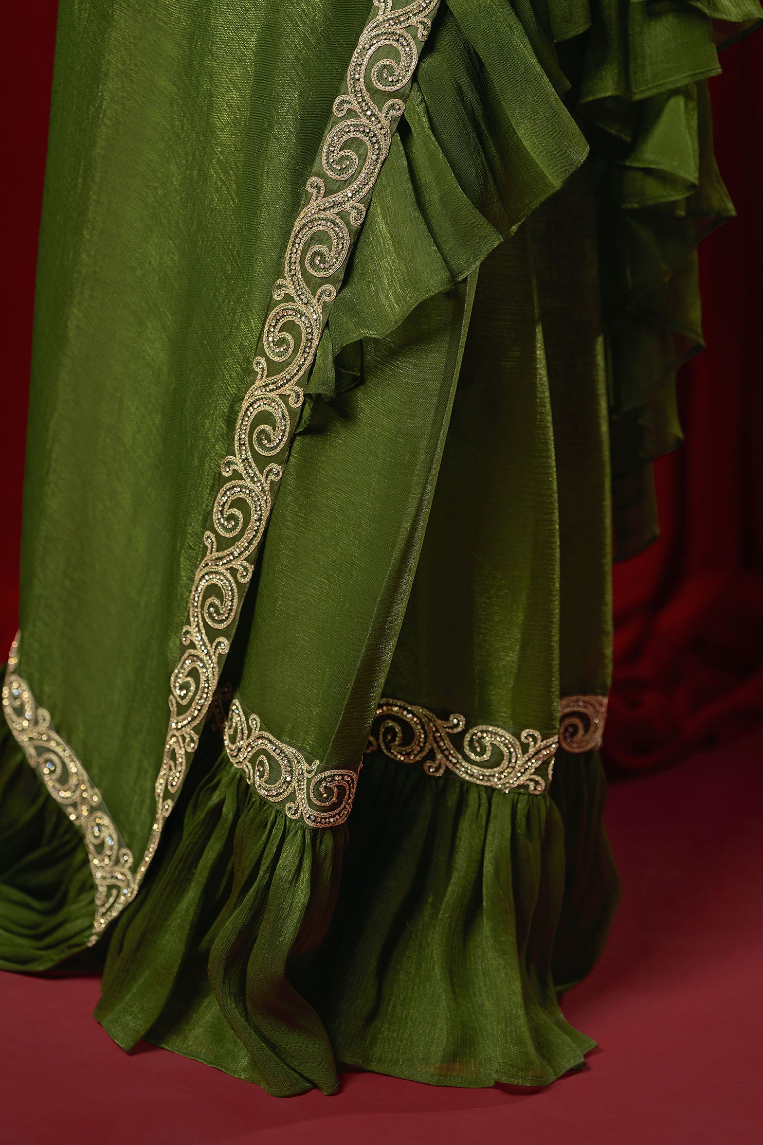 Green Pre Stitched Saree With Blouse