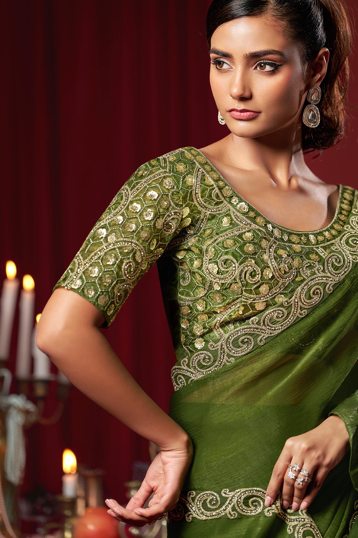 Green Ready To Wear Saree