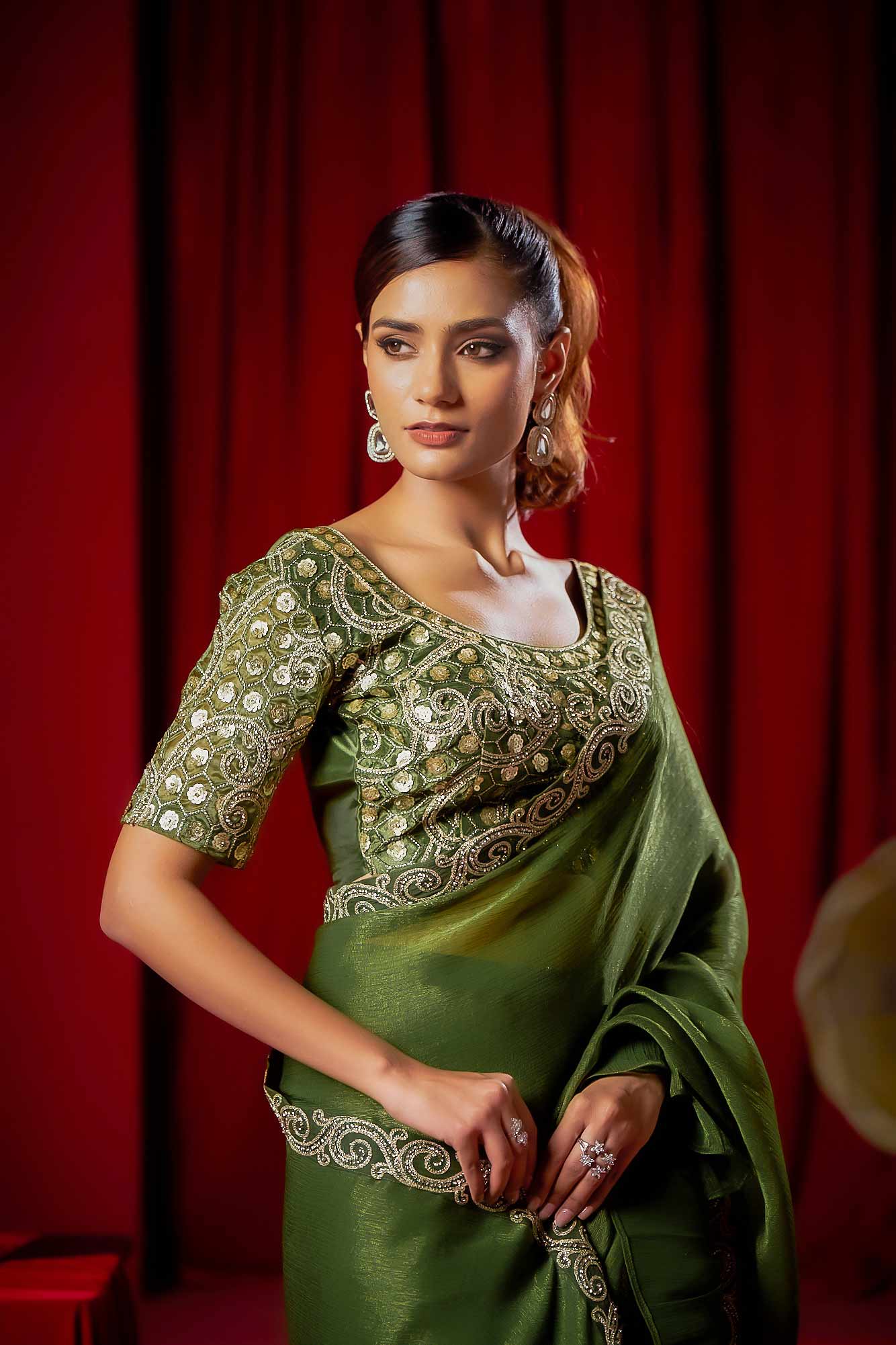 Designer Green Rtw Saree