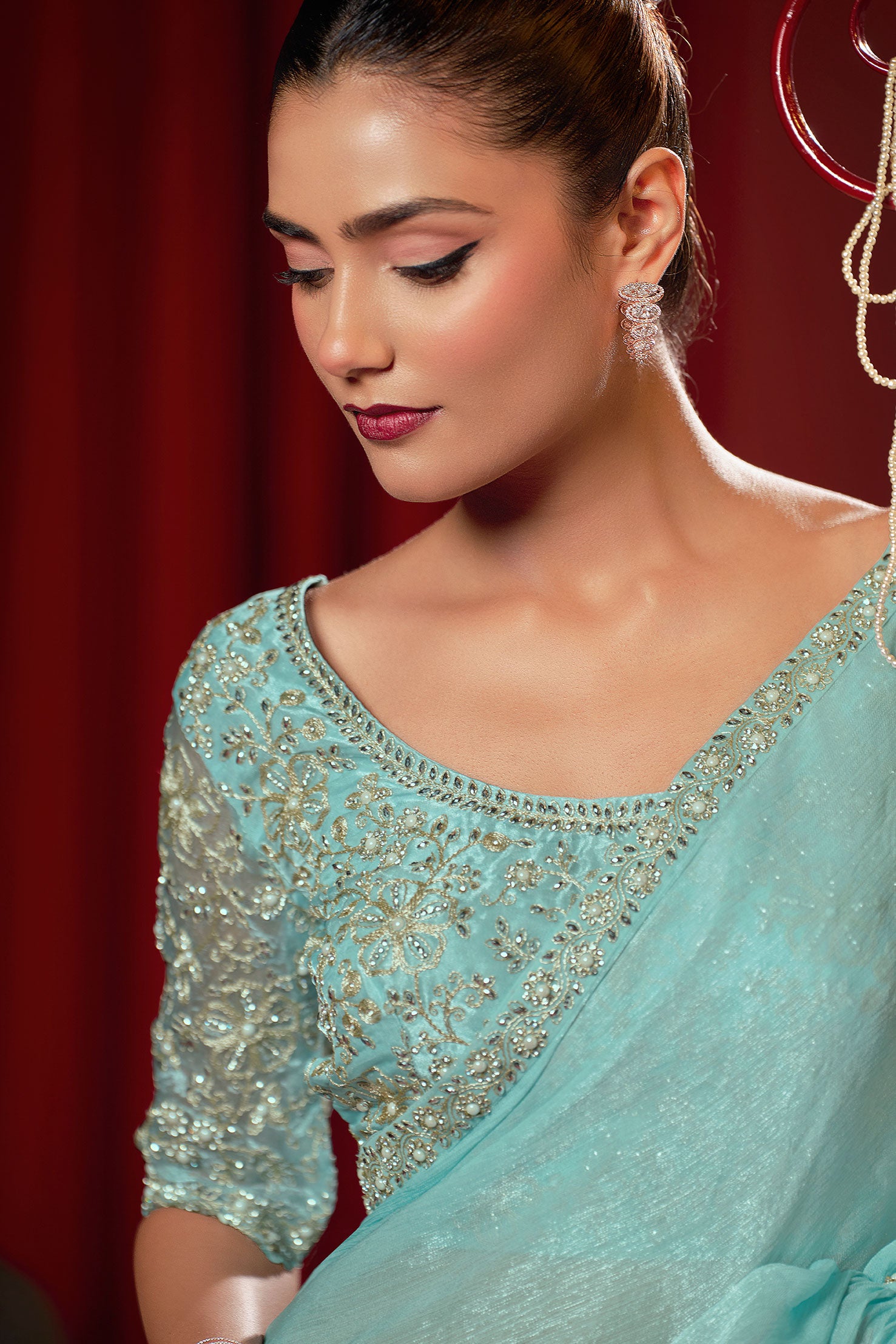 Blue Designer Pre Stitched Saree