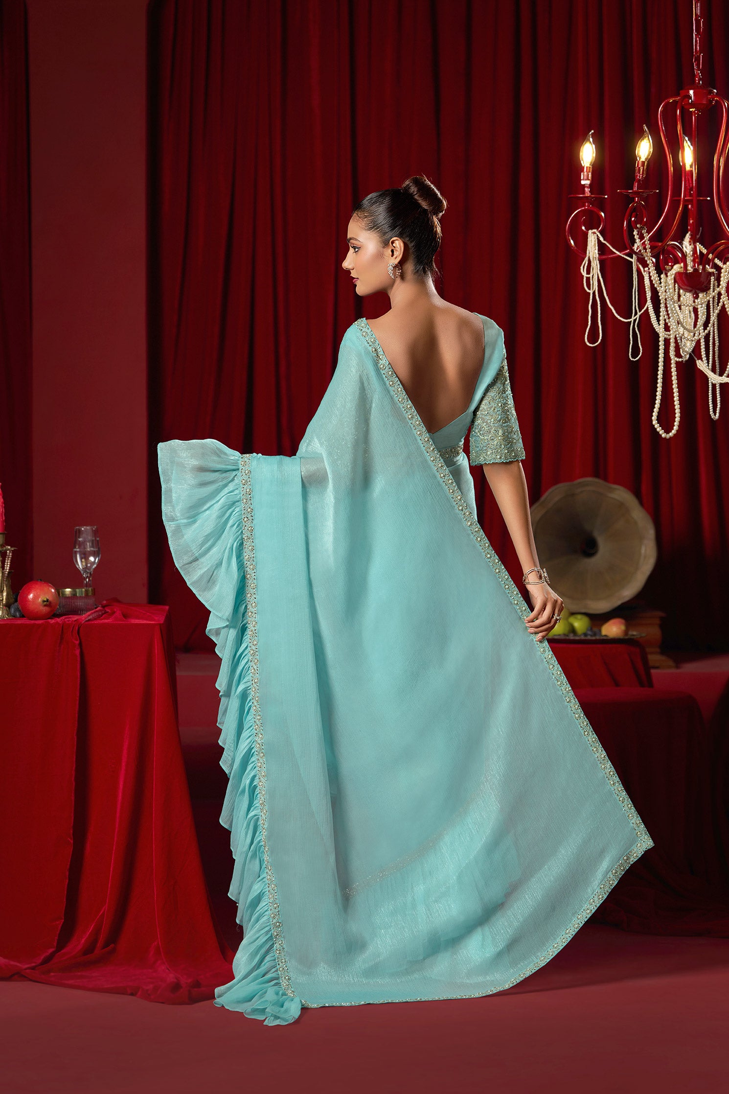 Blue Party Wear Pre Draped Saree