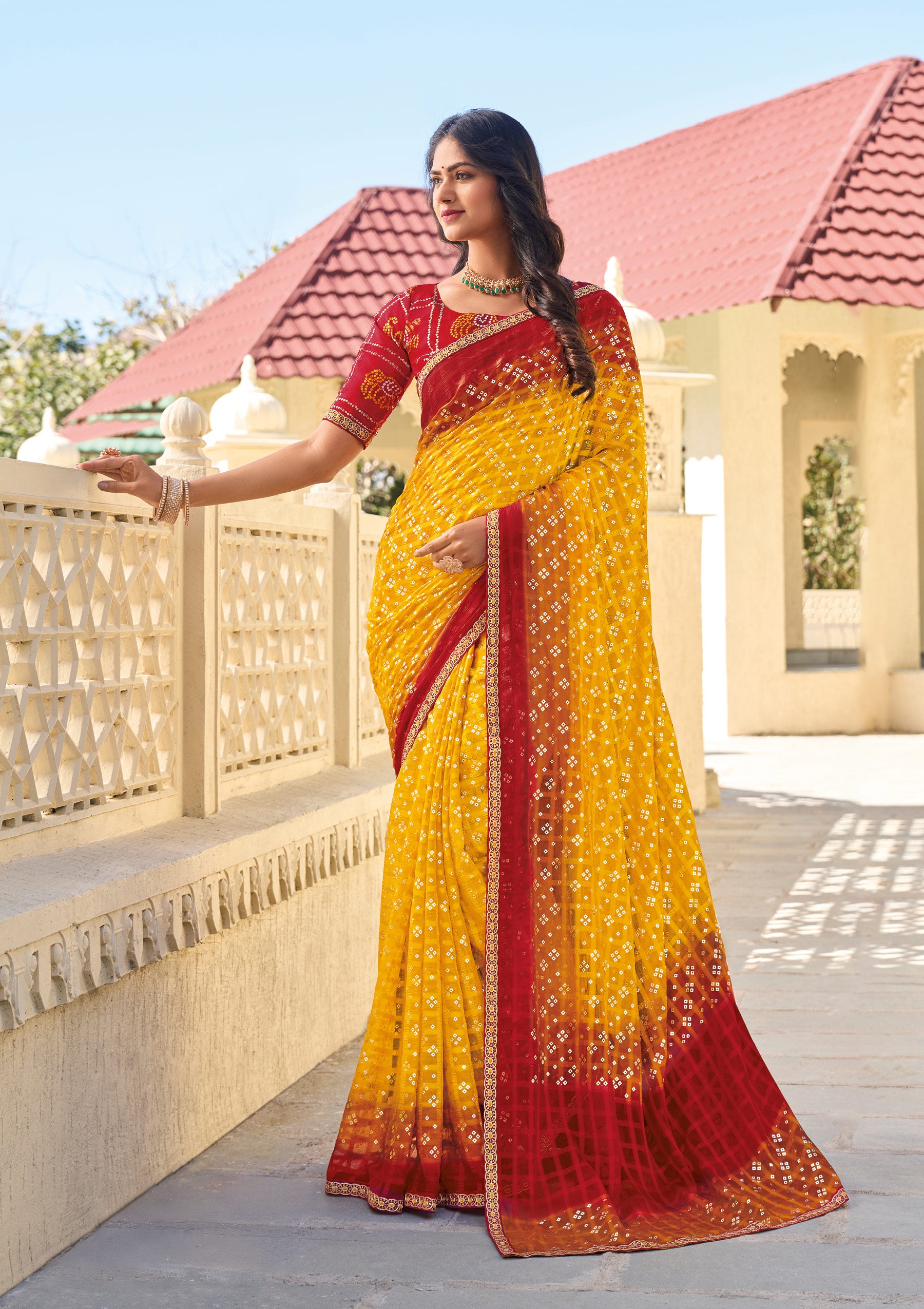 Mustard Printed Saree with Ombre Effect– Modern, Comfortable & Versatile- Rang Panchami
