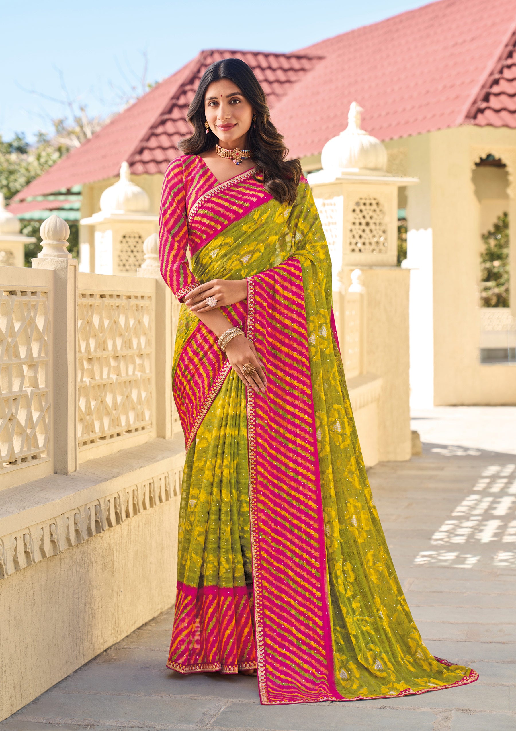 Multicolor Floral Print Chiffon Saree – Soft, Flowing & Stylish- Rang Panchami
