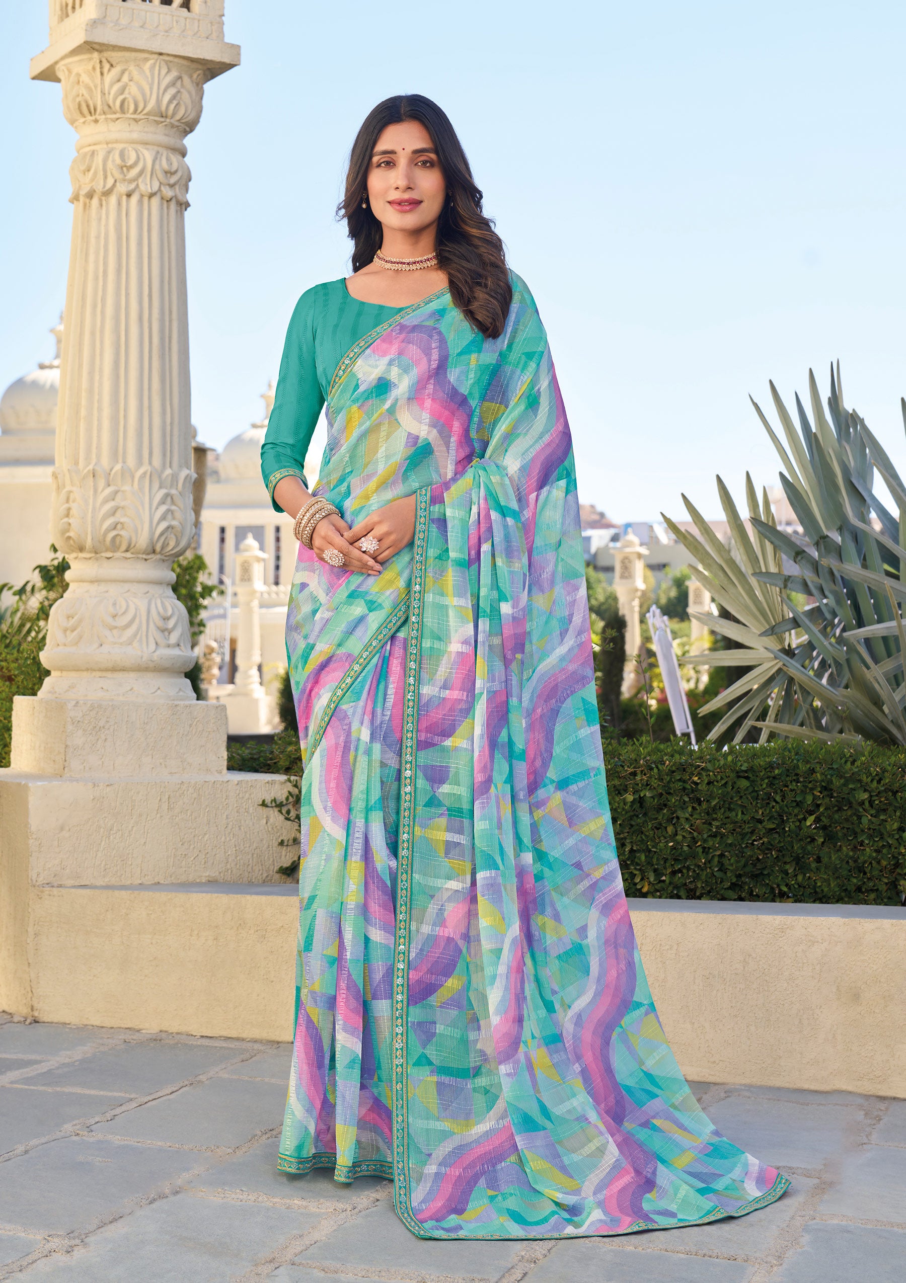 Multicolor Abstract Print Georgette Saree – Soft, Flowing & Stylish - Rang Panchami