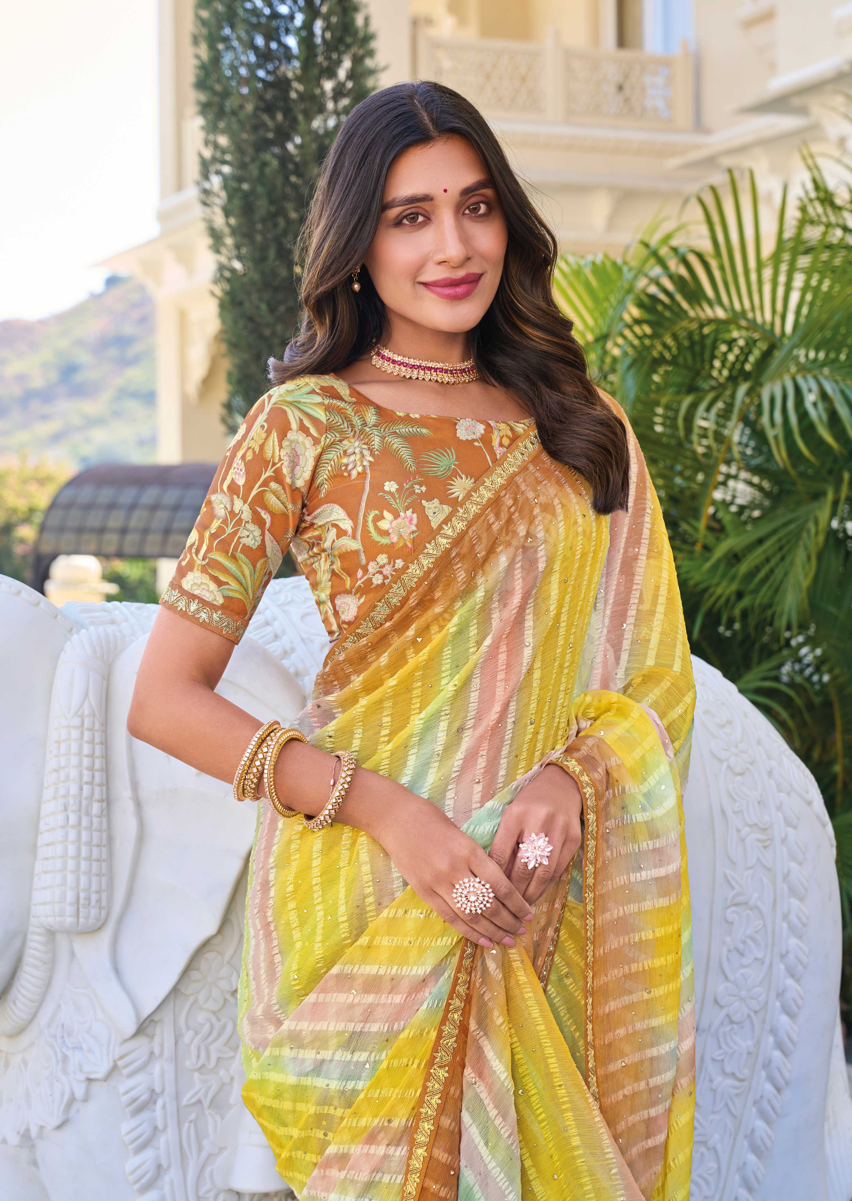 Multicolor Striped Chiffon Saree – Soft, Flowing & Trendy - Rang Panchami