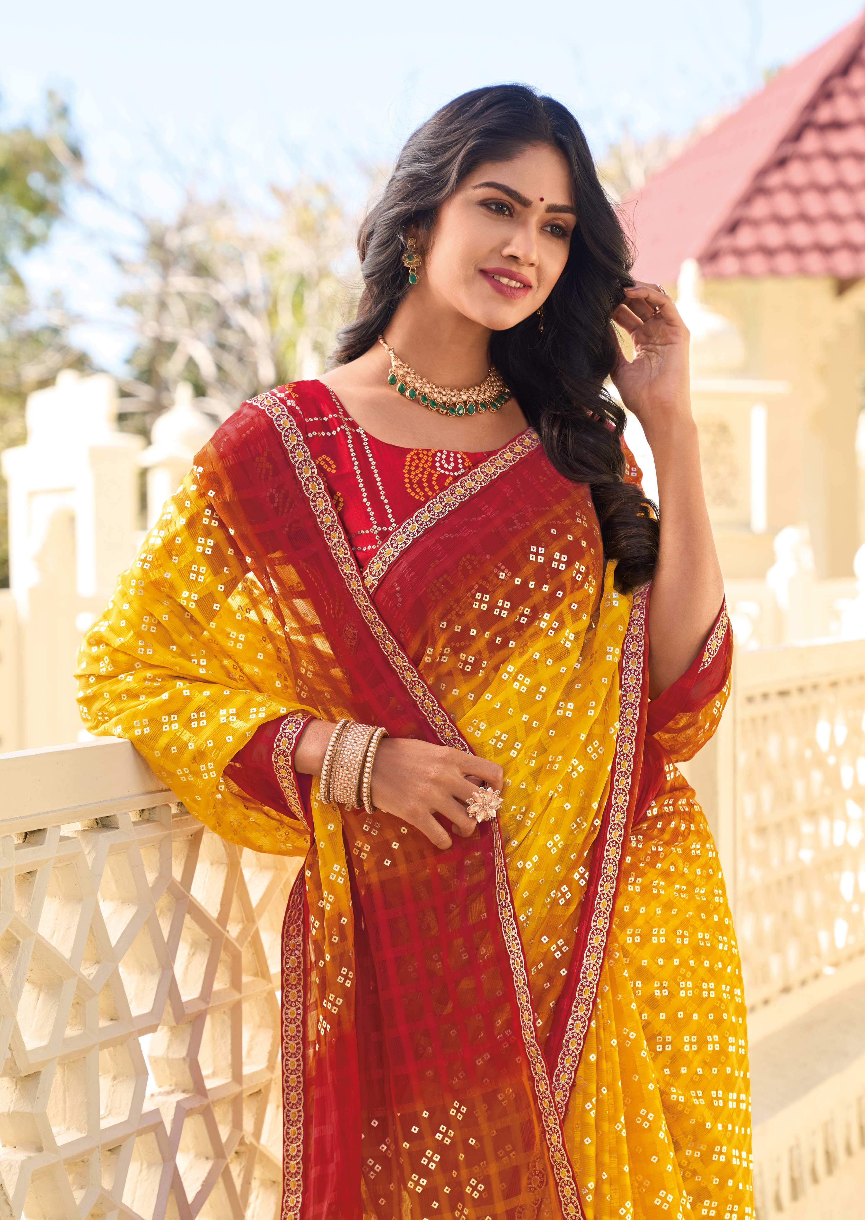 Mustard Printed Saree with Ombre Effect– Modern, Comfortable & Versatile- Rang Panchami