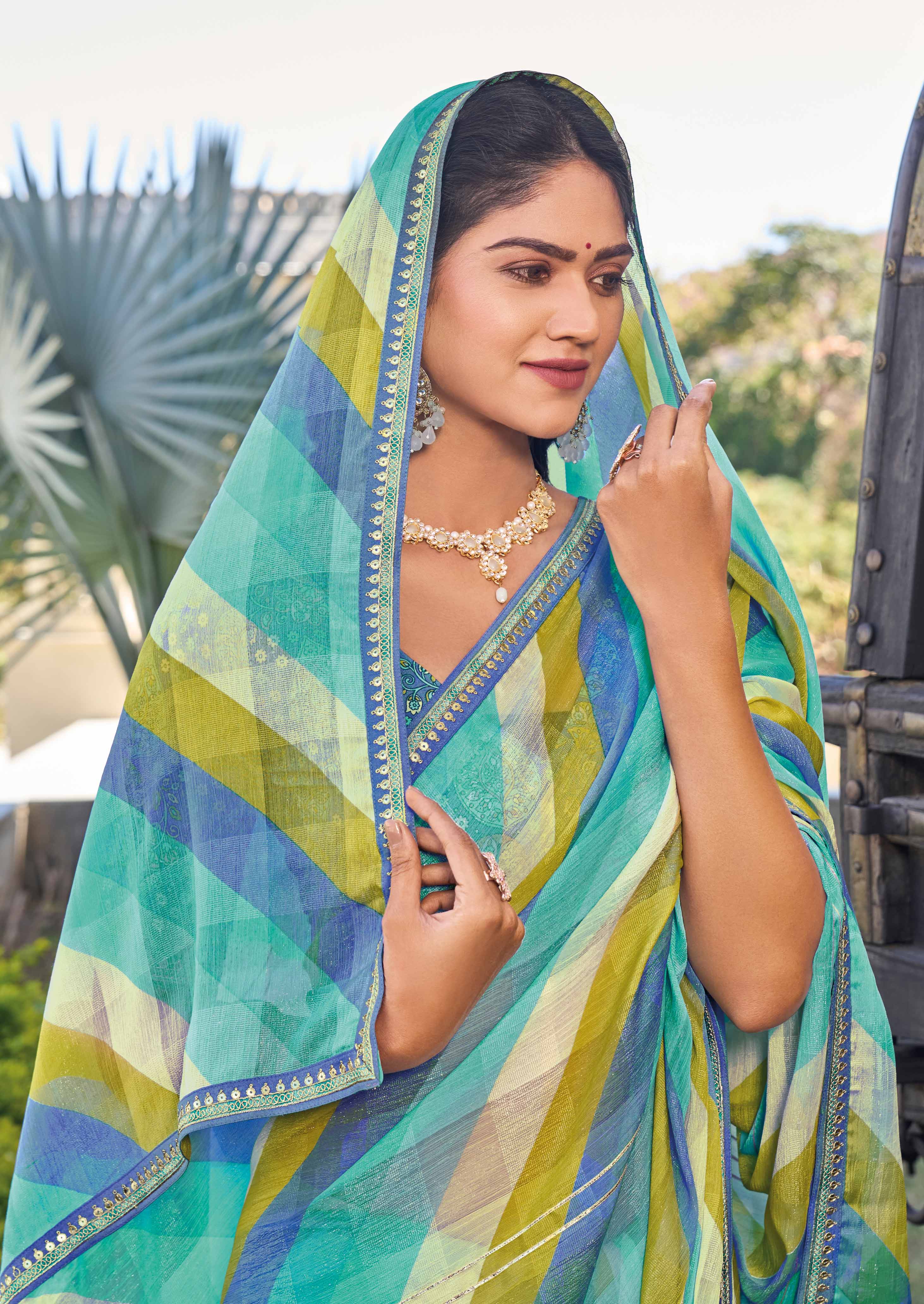 Multicolor Striped Chiffon Saree – Soft, Flowing & Stylish - Rang Panchami