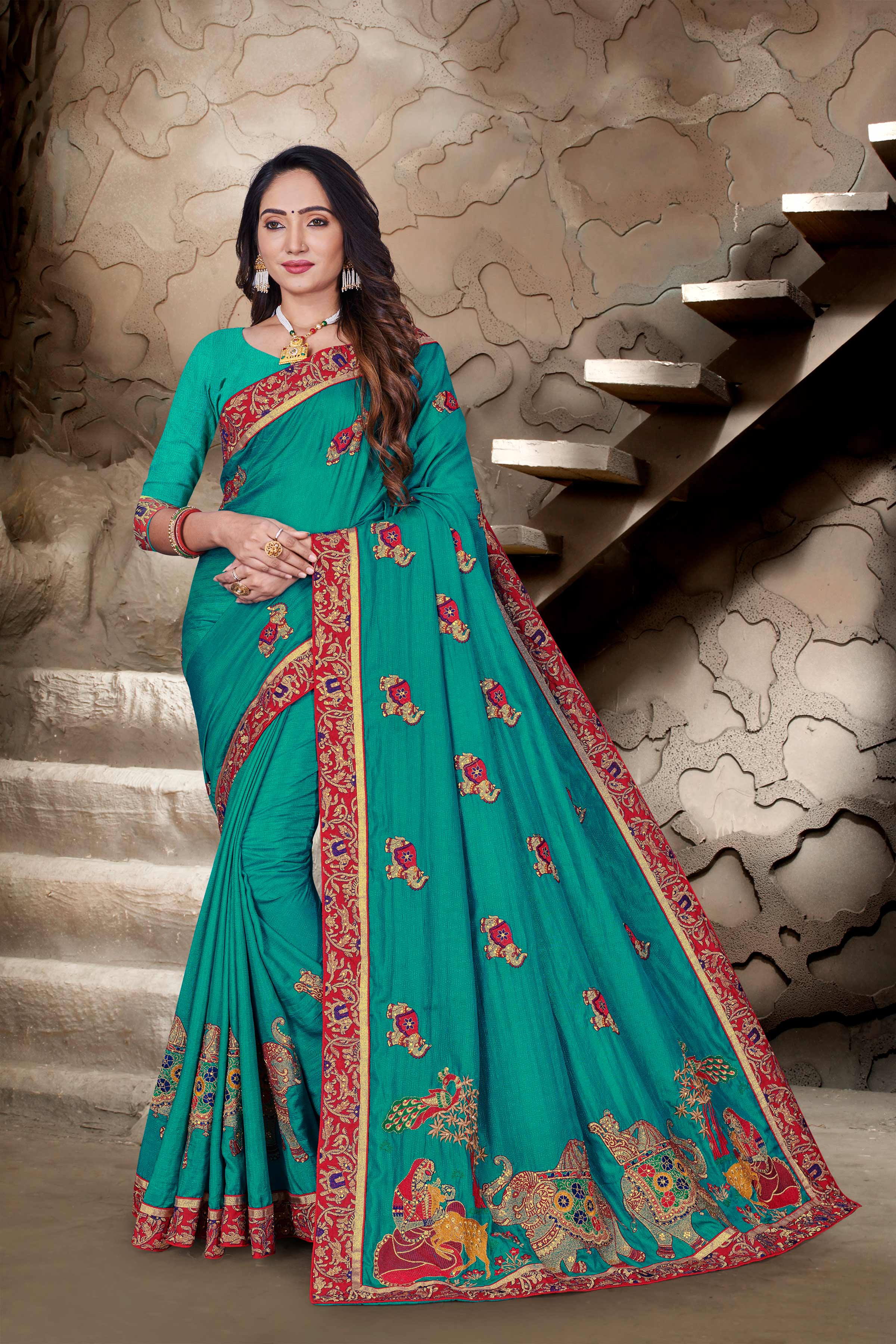 Laxmipati Blue Art Silk Embroidered Saree